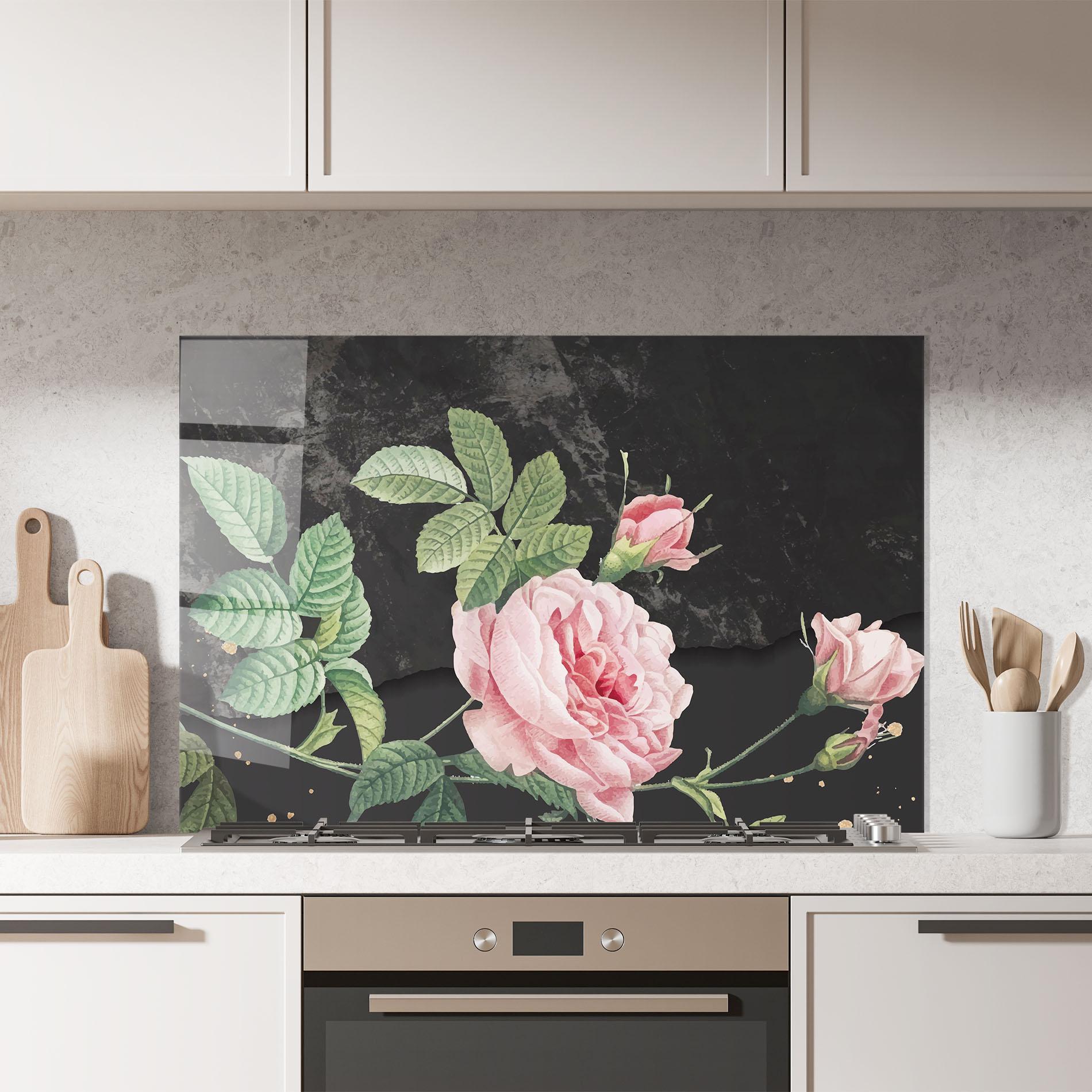 Küchenrückwand Glas Marble Roses mockup 7
