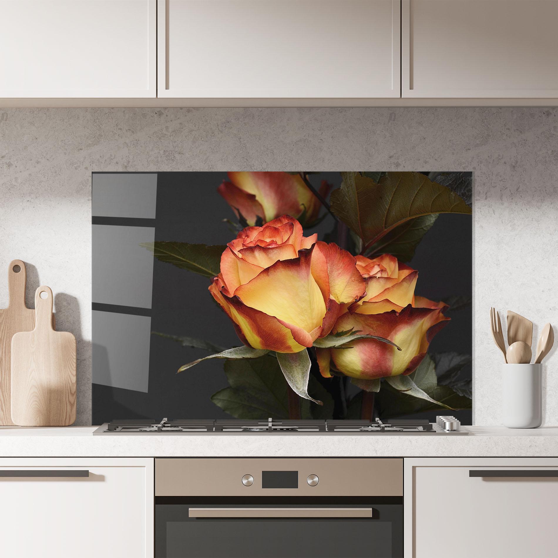 Küchenrückwand Glas Orange Rose mockup 7