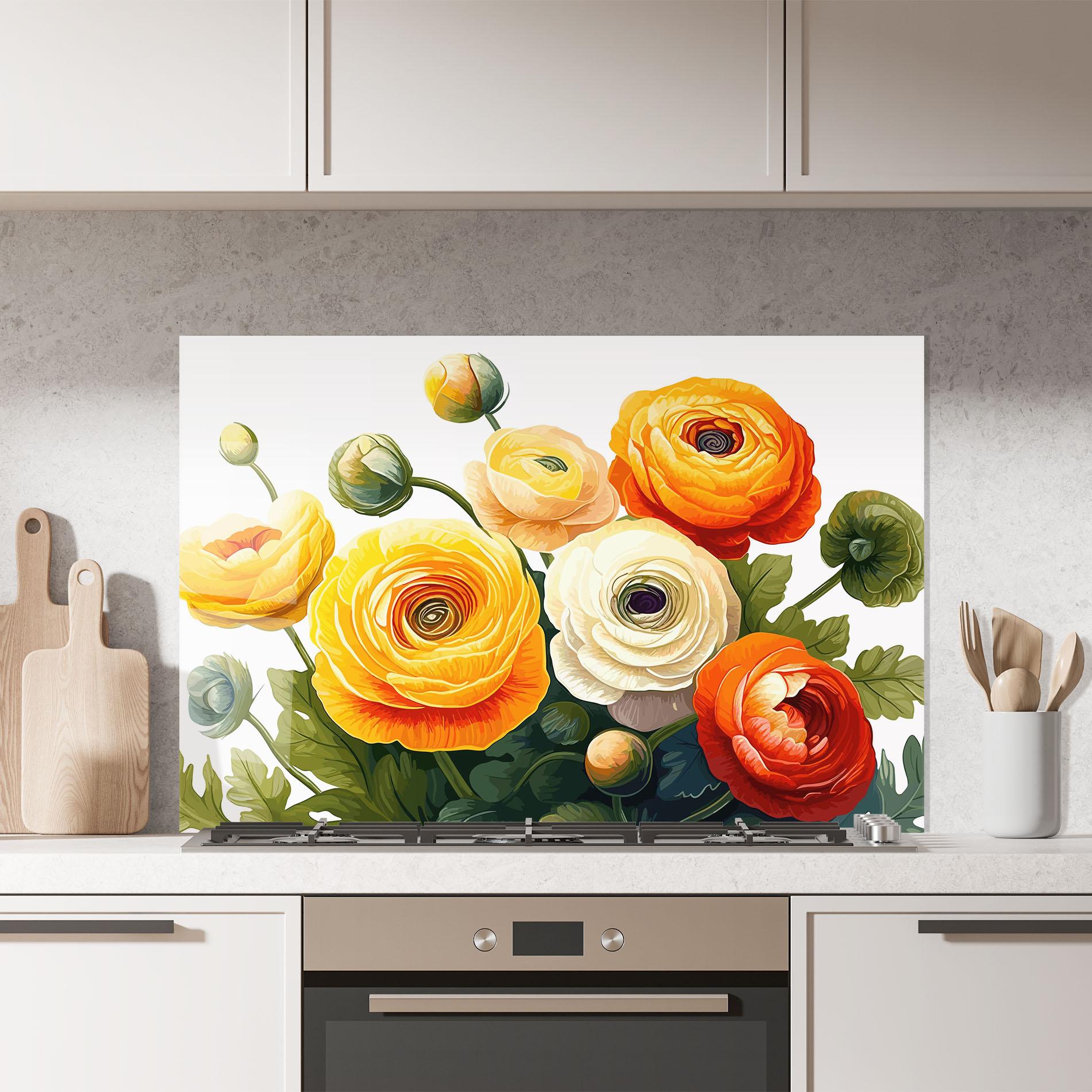 Küchenrückwand Glas Yellow Roses mockup 7