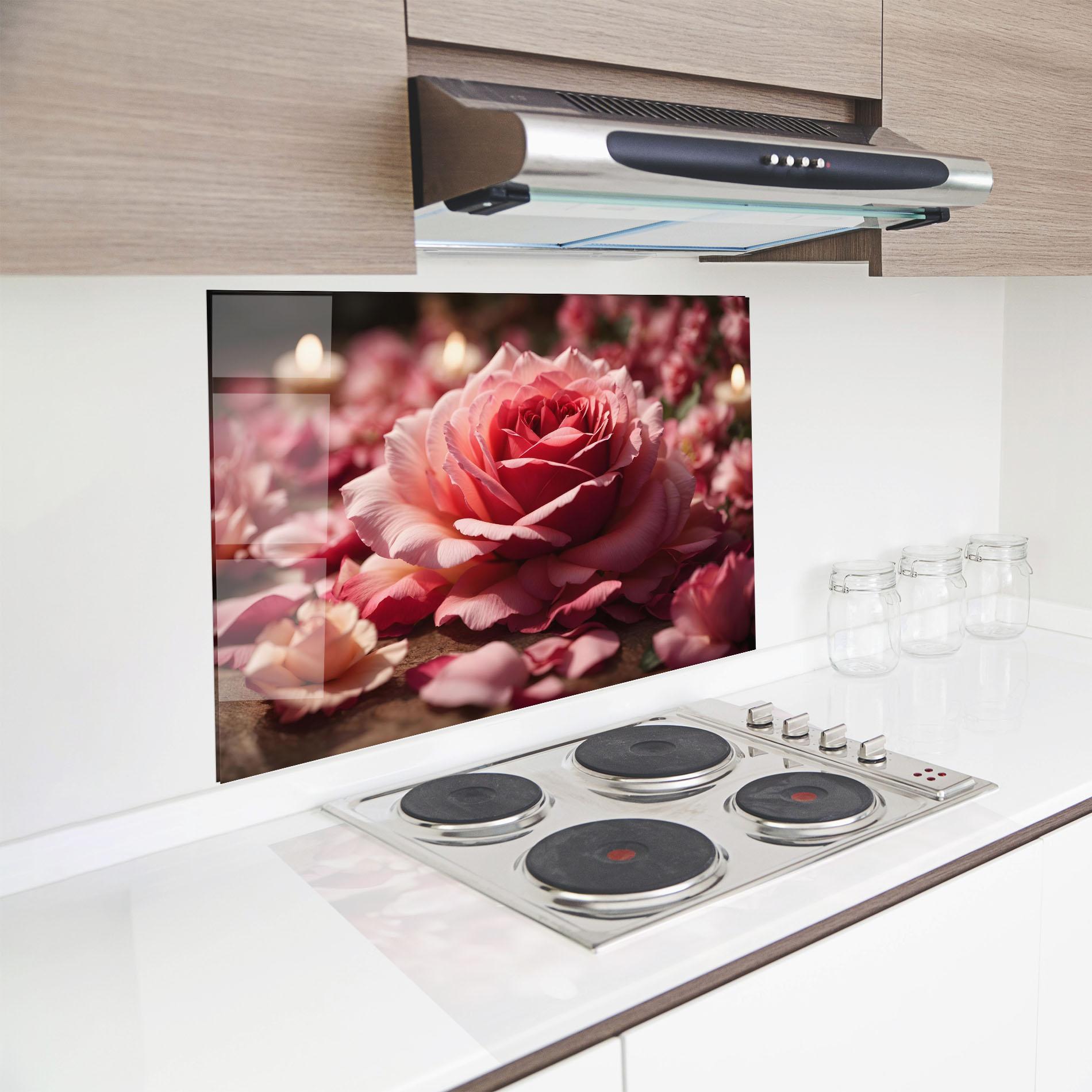 Küchenrückwand Glas Big Pink Rose mockup 8