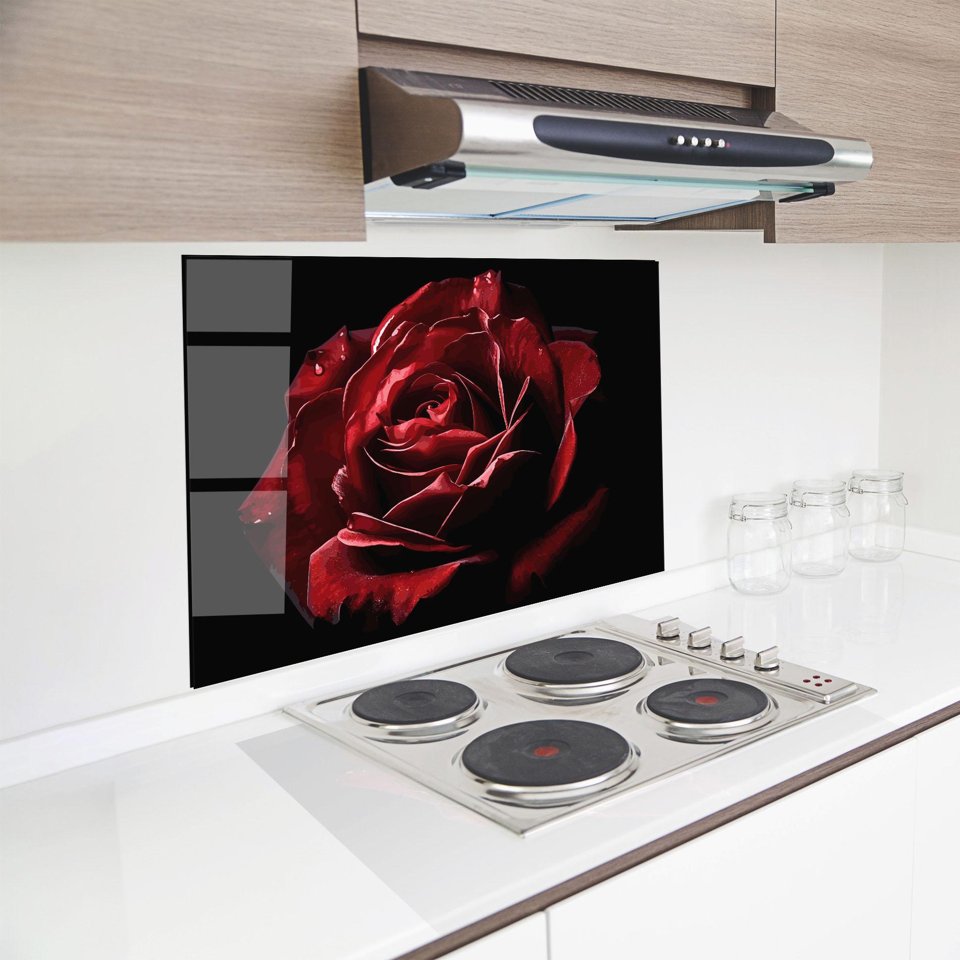 Küchenrückwand Glas Big Red Rose mockup 8