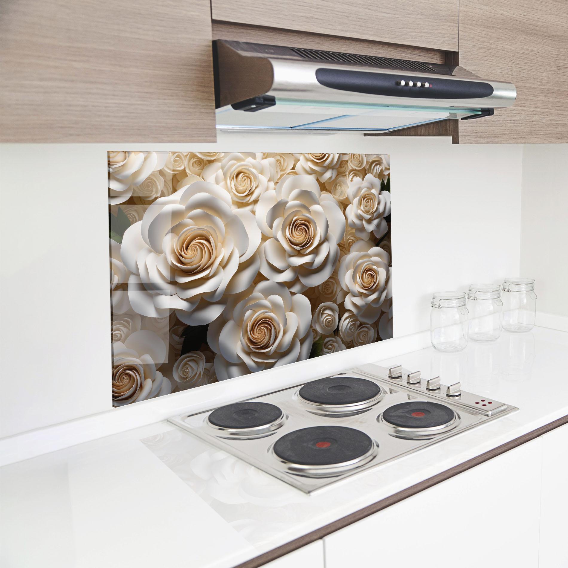 Küchenrückwand Glas Cream Roses Wall mockup 8