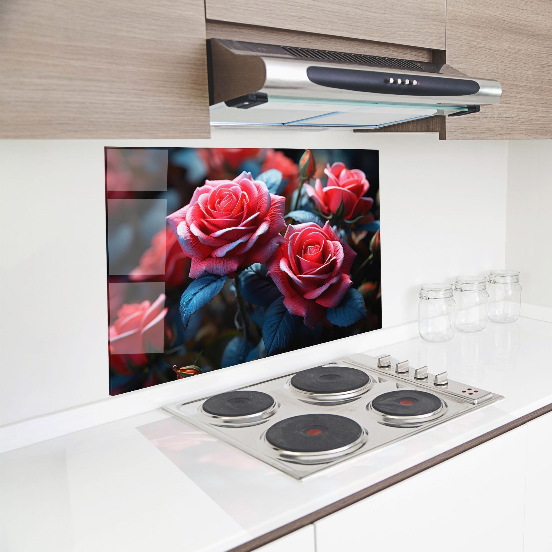 Küchenrückwand Glas Dark Pink Rose mockup 8
