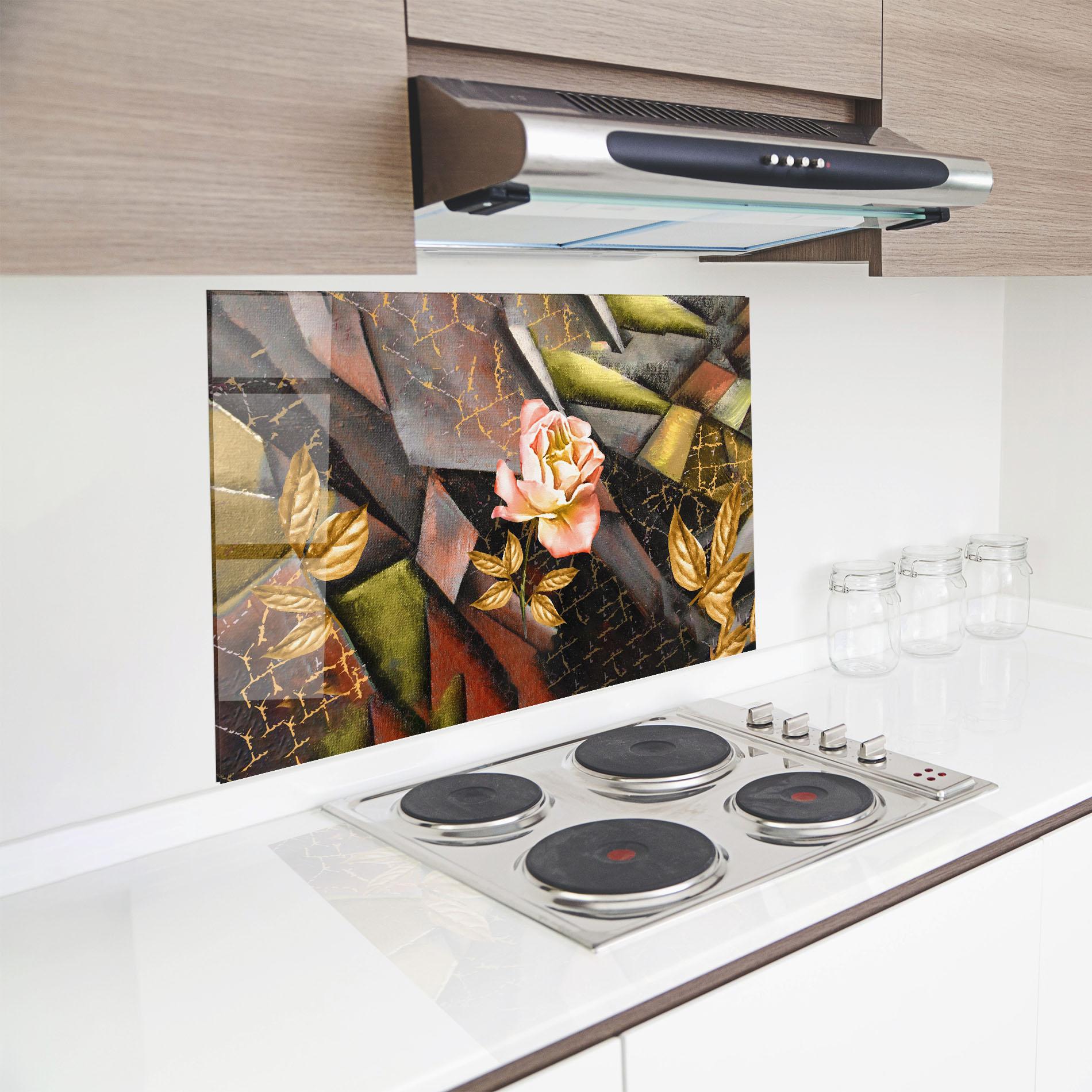 Küchenrückwand Glas Golden Rose mockup 8