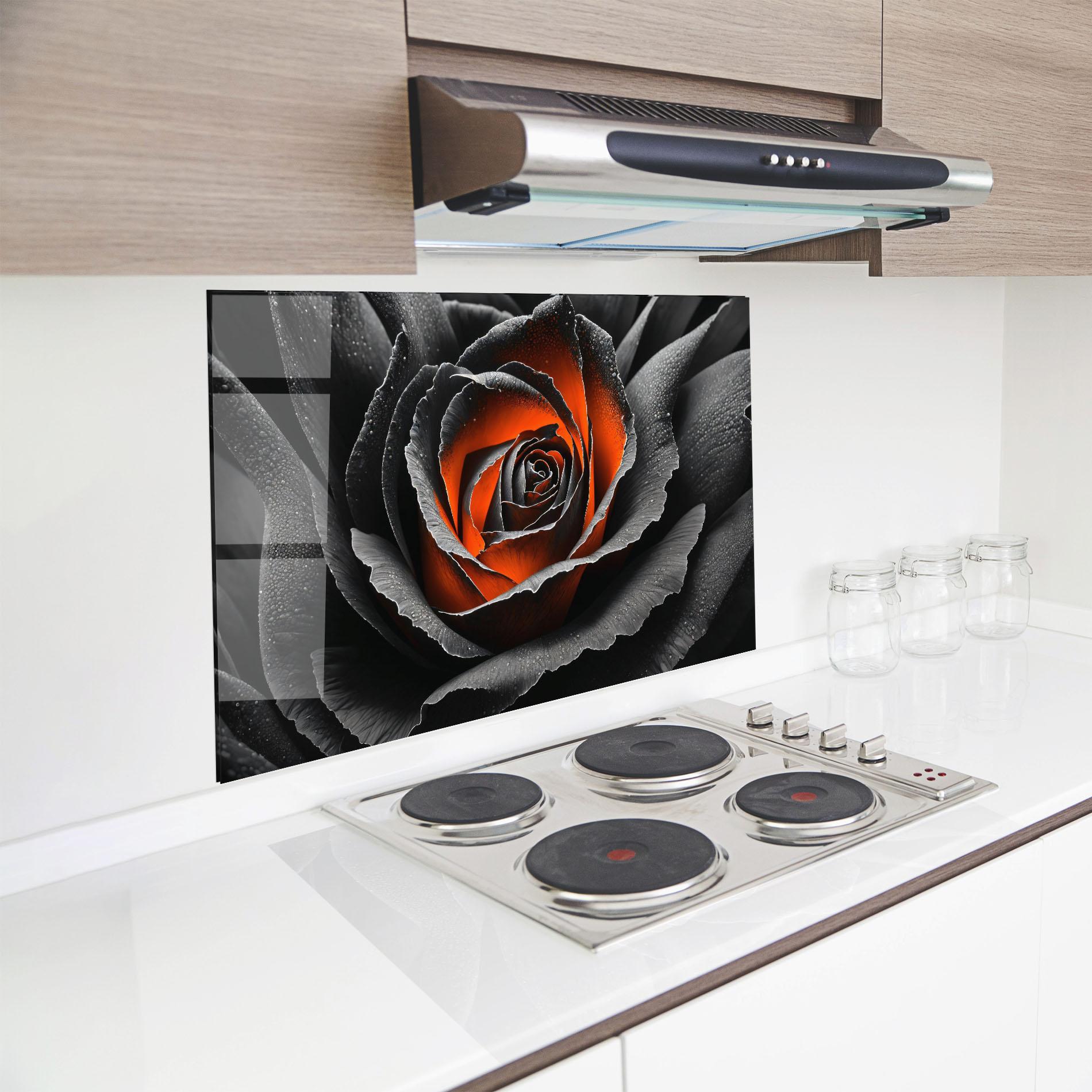 Küchenrückwand Glas Grey Orange Rose mockup 8