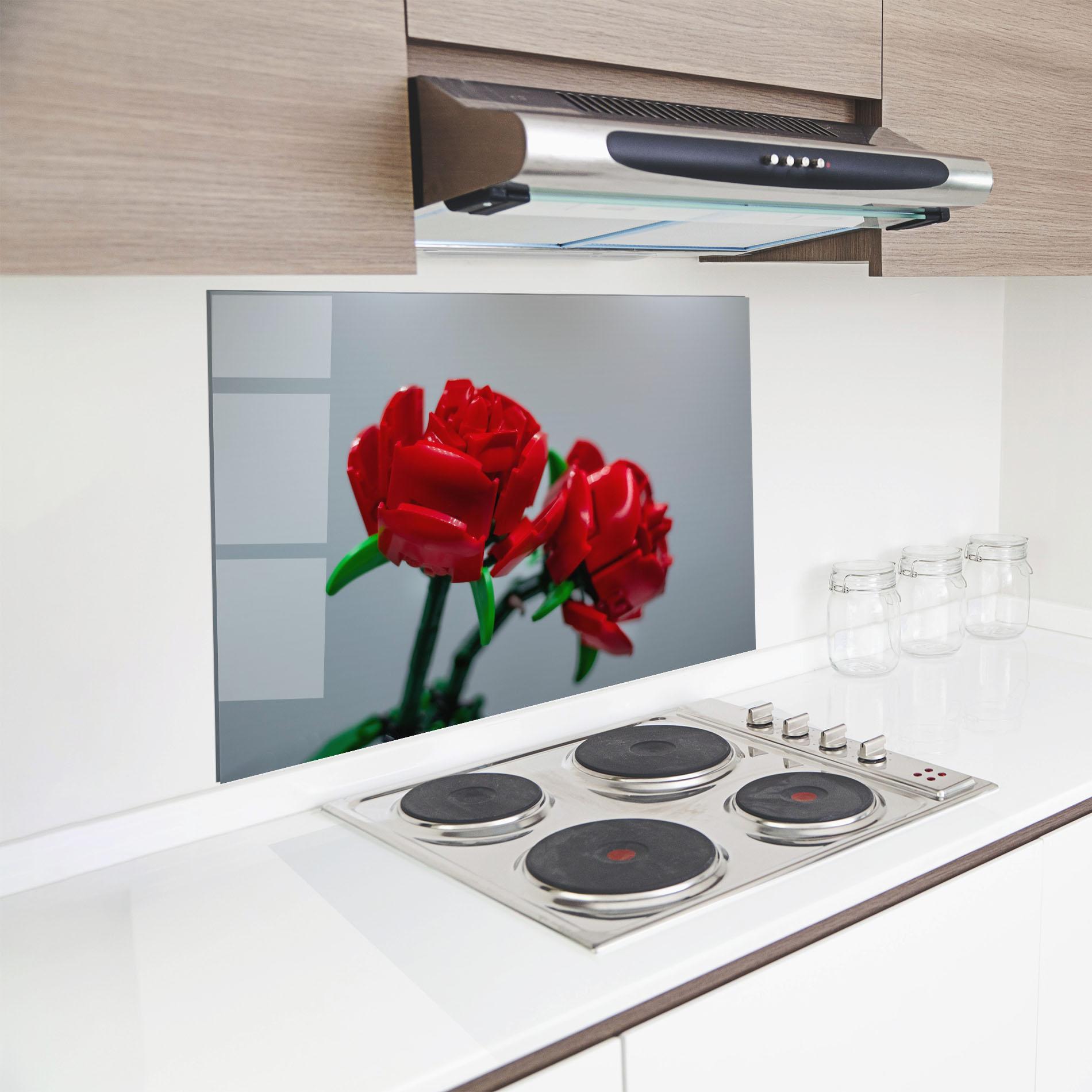 Küchenrückwand Glas Lego Red Roses mockup 8