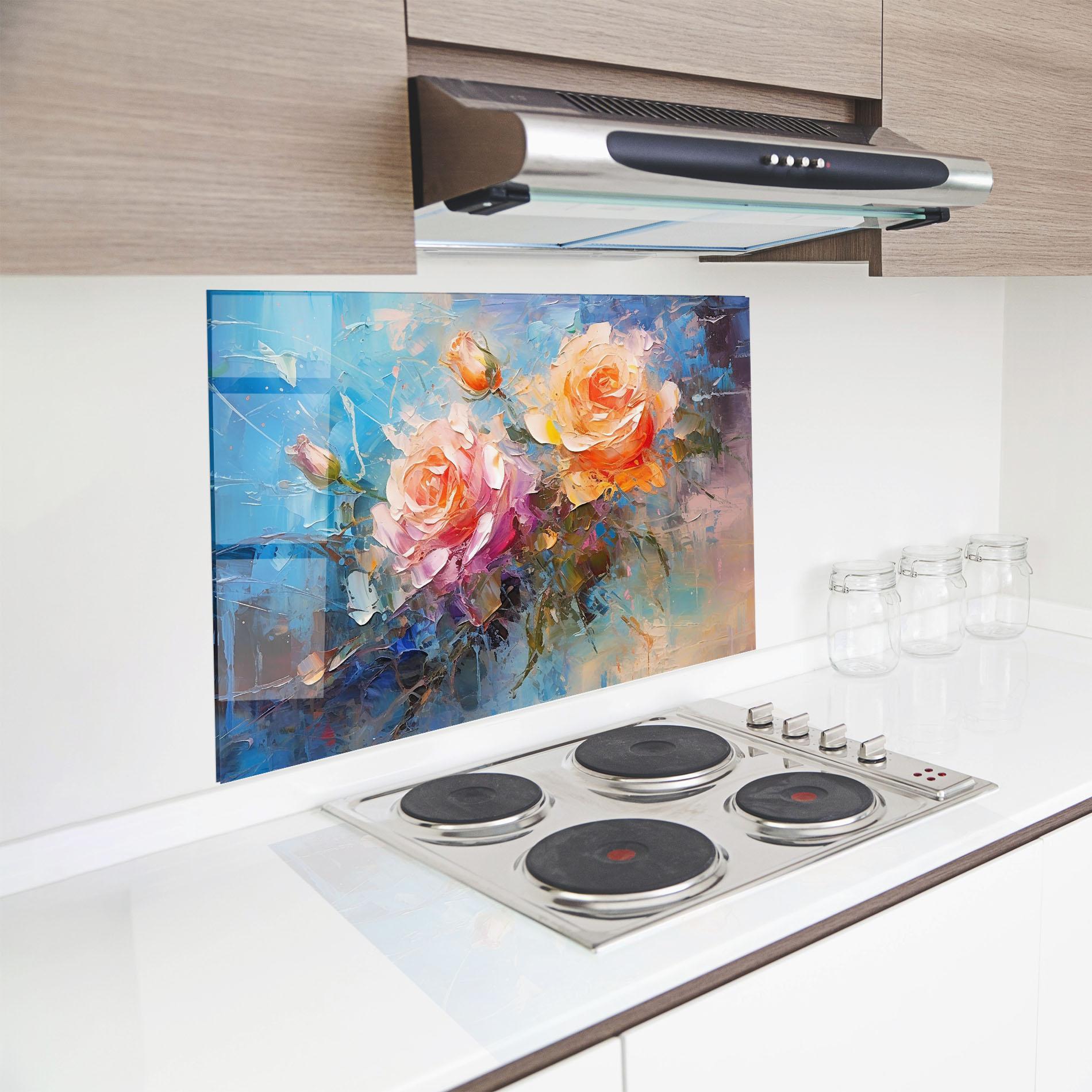 Küchenrückwand Glas Light Orange Rose Painting mockup 8