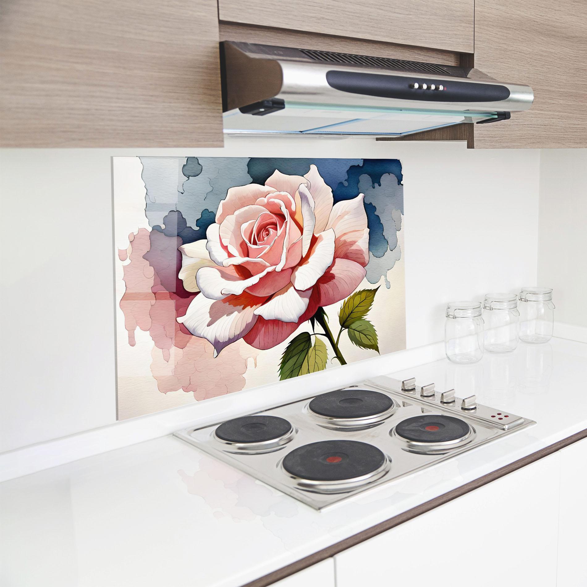 Küchenrückwand Glas Light Pink Rose Painting mockup 8