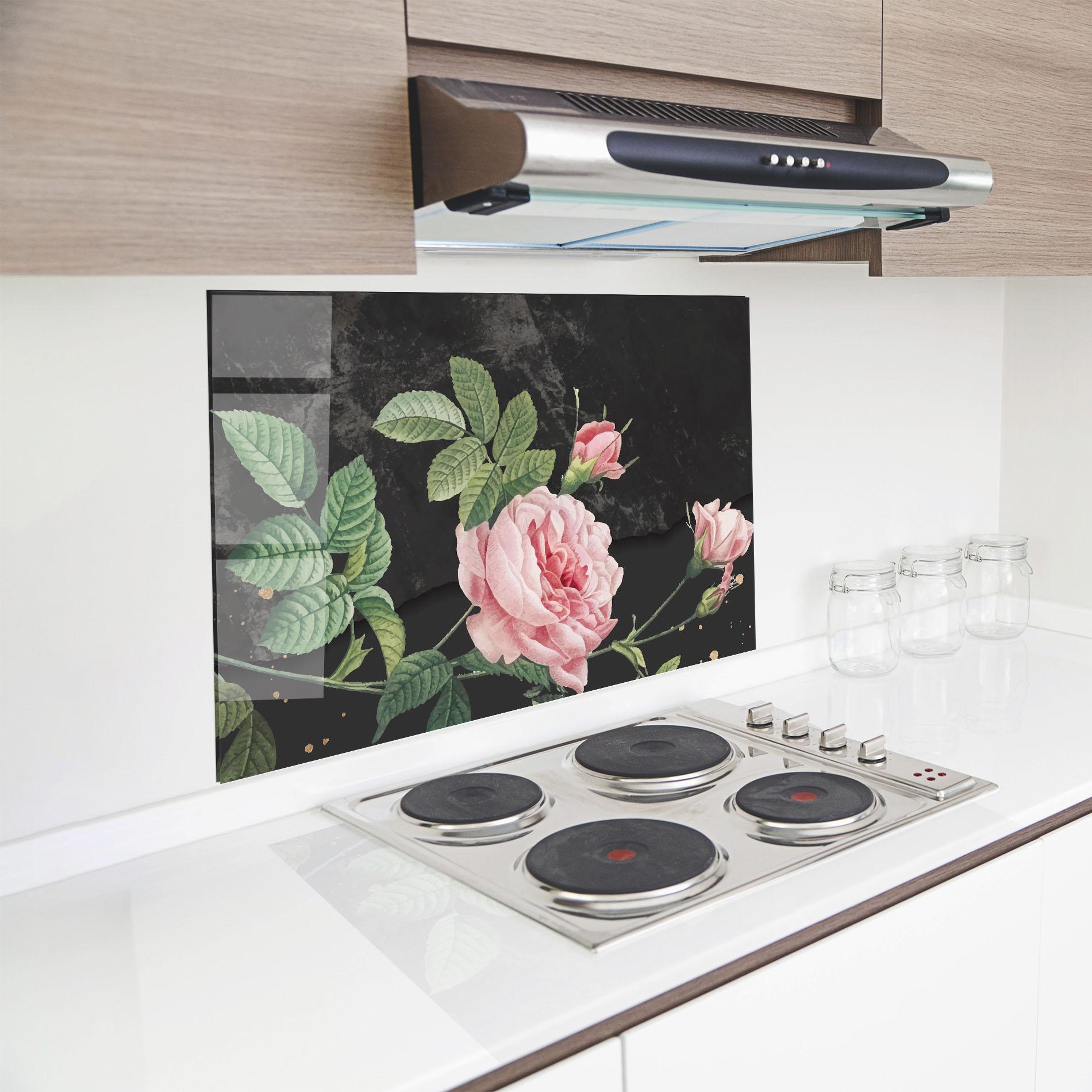 Küchenrückwand Glas Marble Roses mockup 8