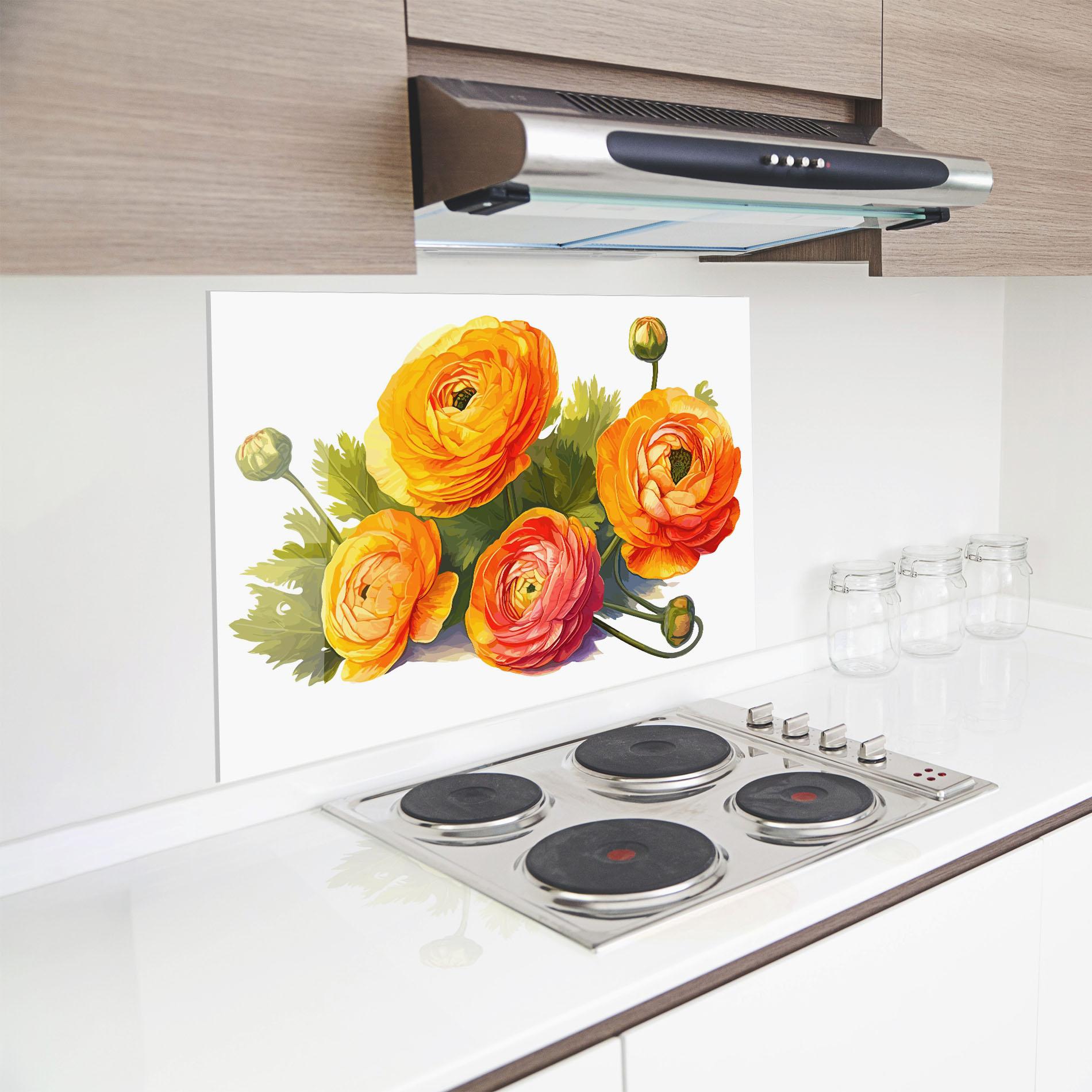 Küchenrückwand Glas Orange Roses mockup 8