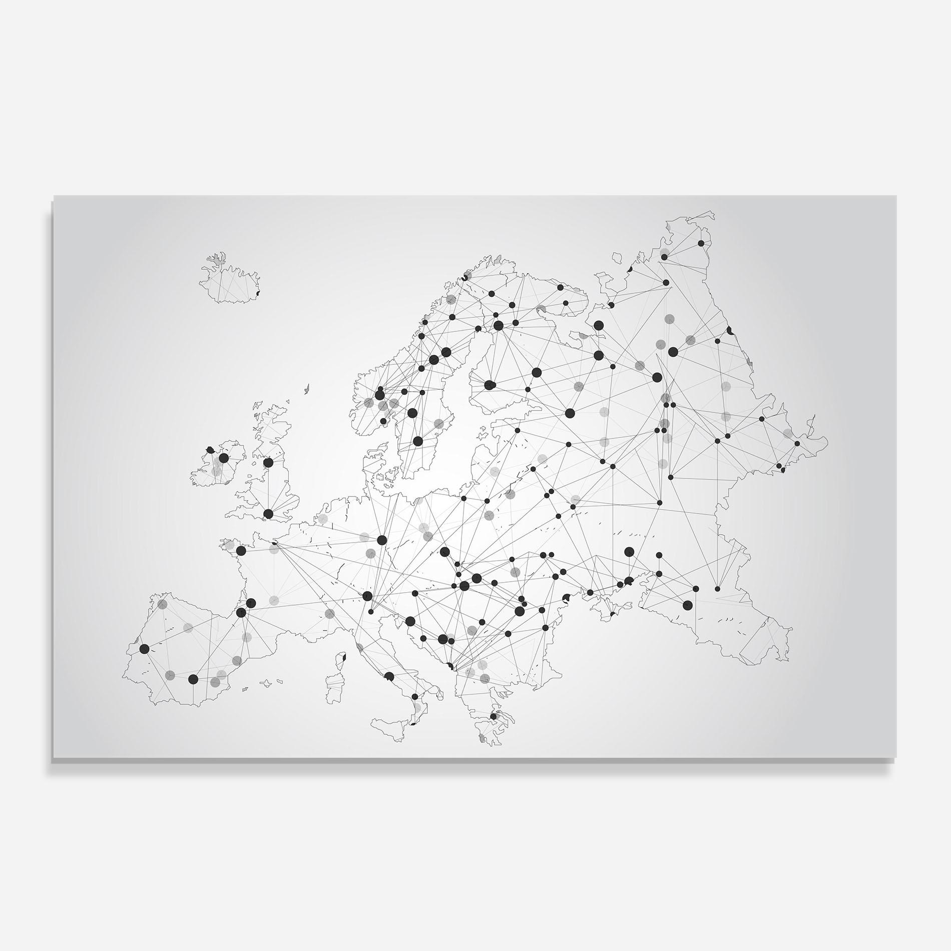 Küchenrückwand Glas Europe Line Map mockup 0