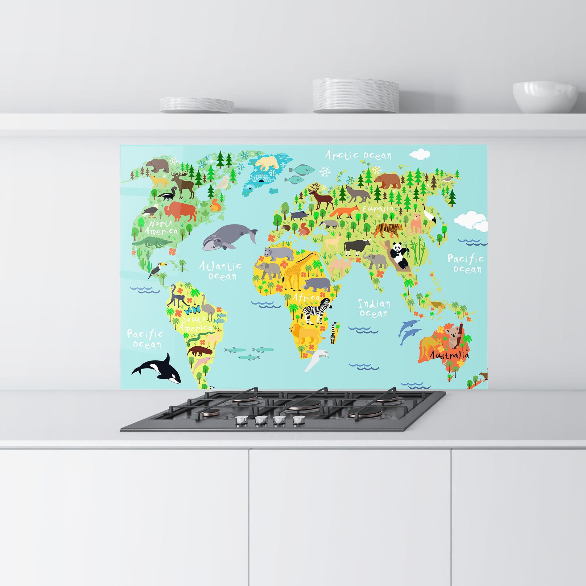 Küchenrückwand Glas Animal World Map mockup 9
