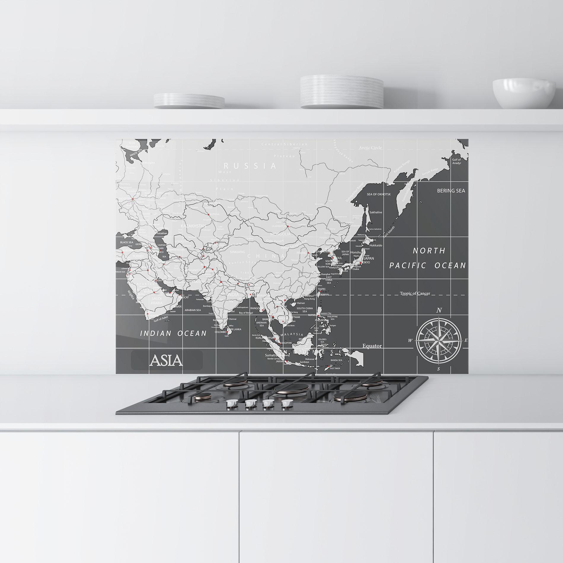 Küchenrückwand Glas Asia Minimal Map mockup 9