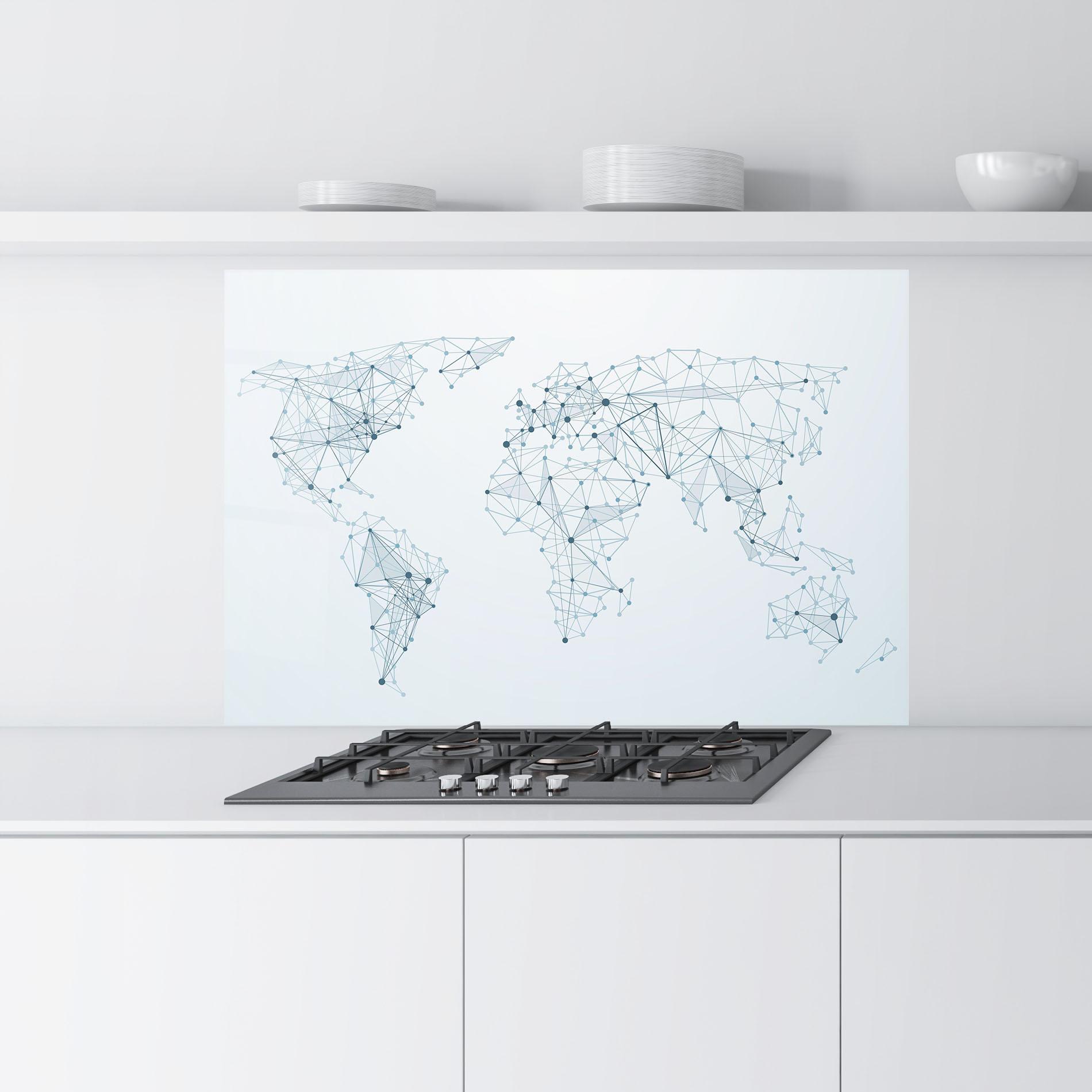 Küchenrückwand Glas Blue Line Map mockup 9