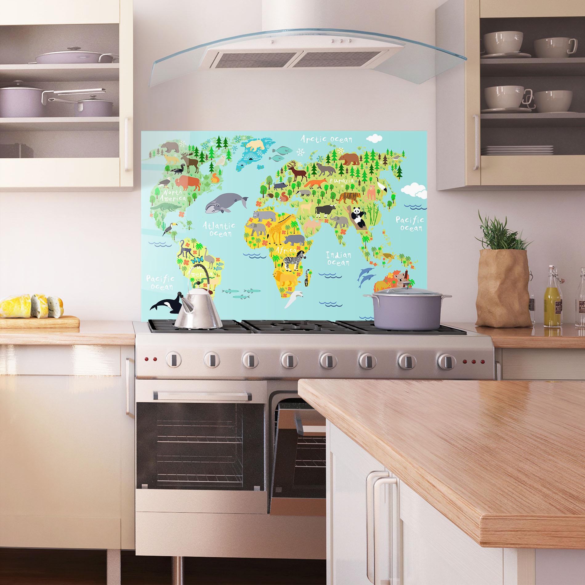 Küchenrückwand Glas Animal World Map mockup 1