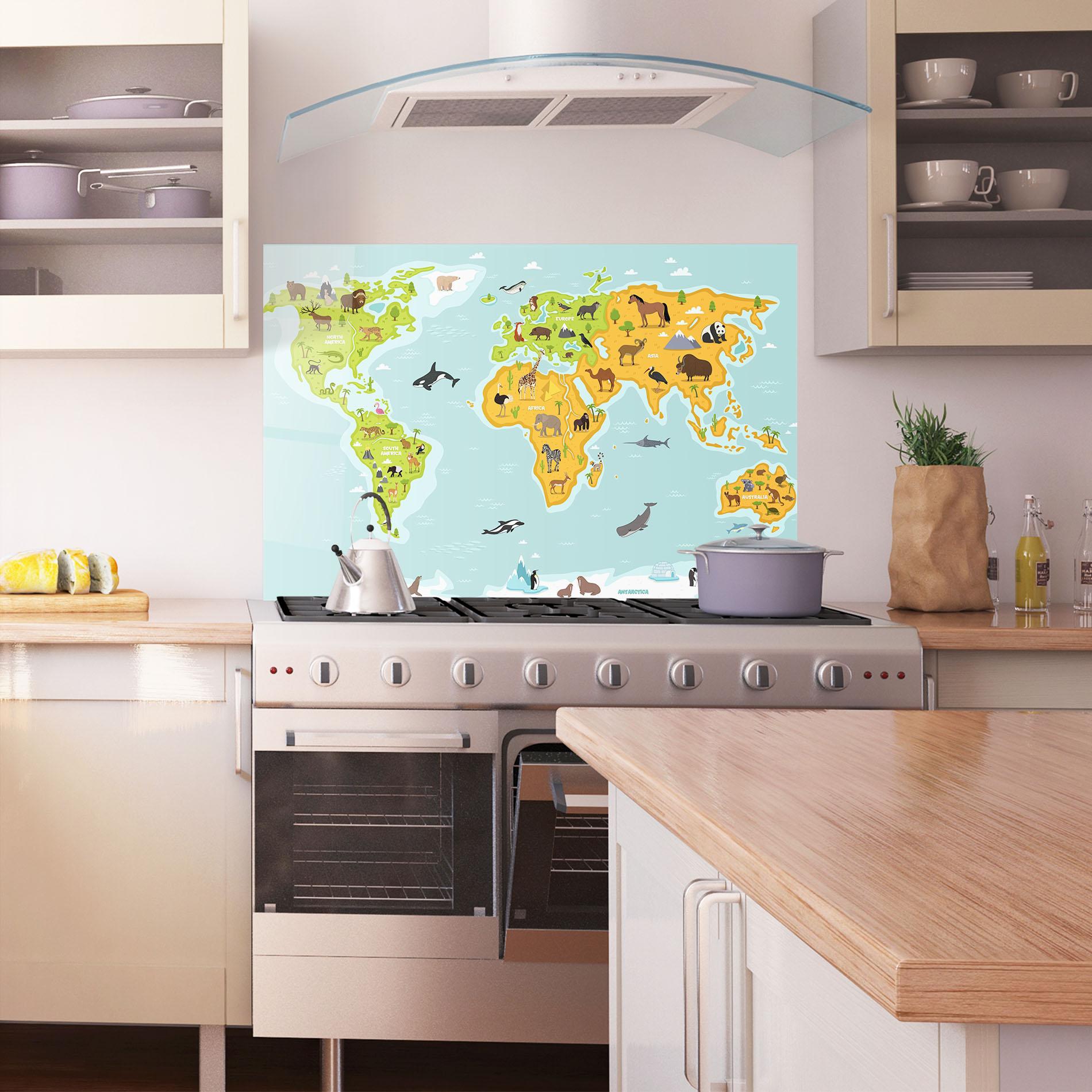 Küchenrückwand Glas Animals World Map mockup 1
