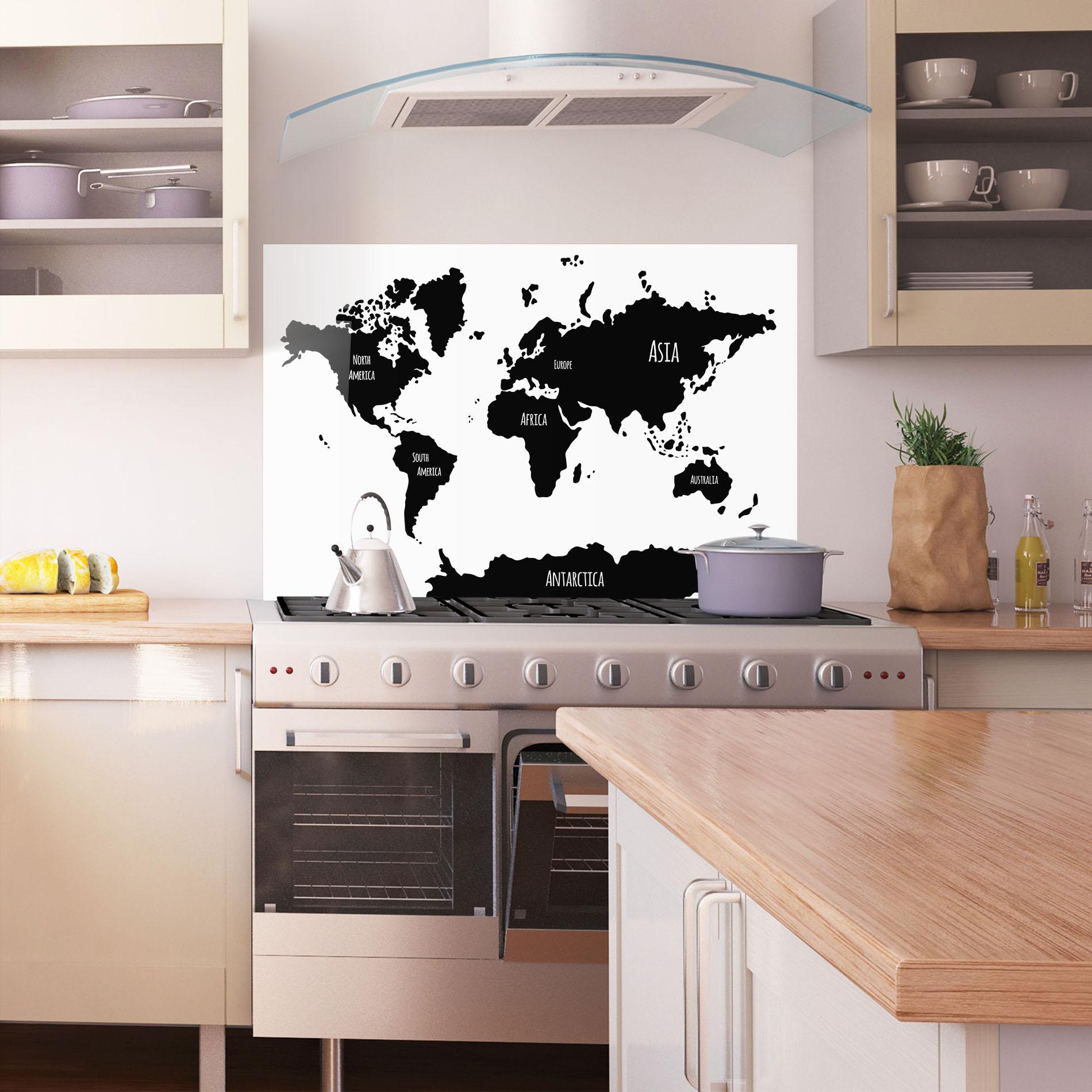 Küchenrückwand Glas Black Map World mockup 1