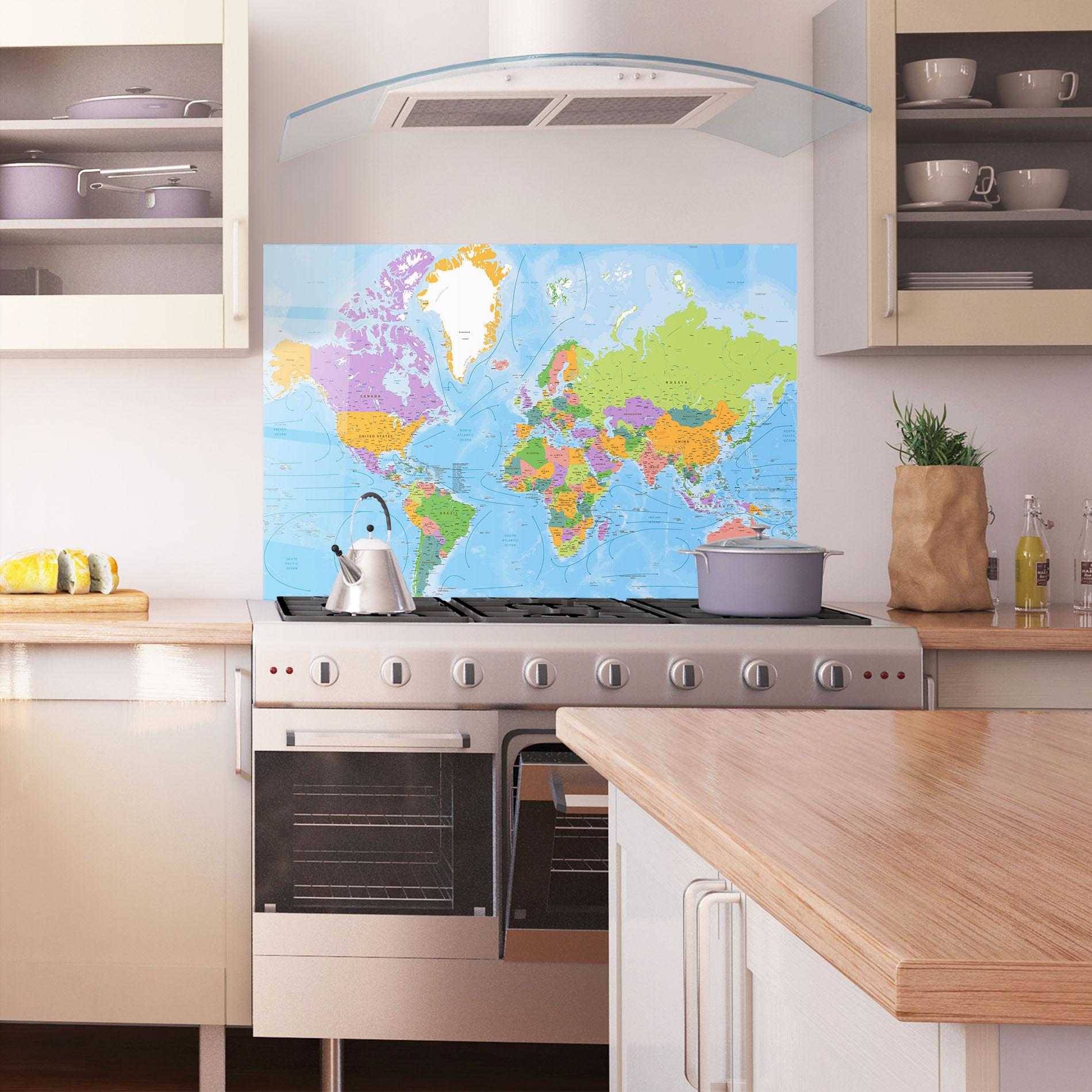 Küchenrückwand Glas Color World Map mockup 1