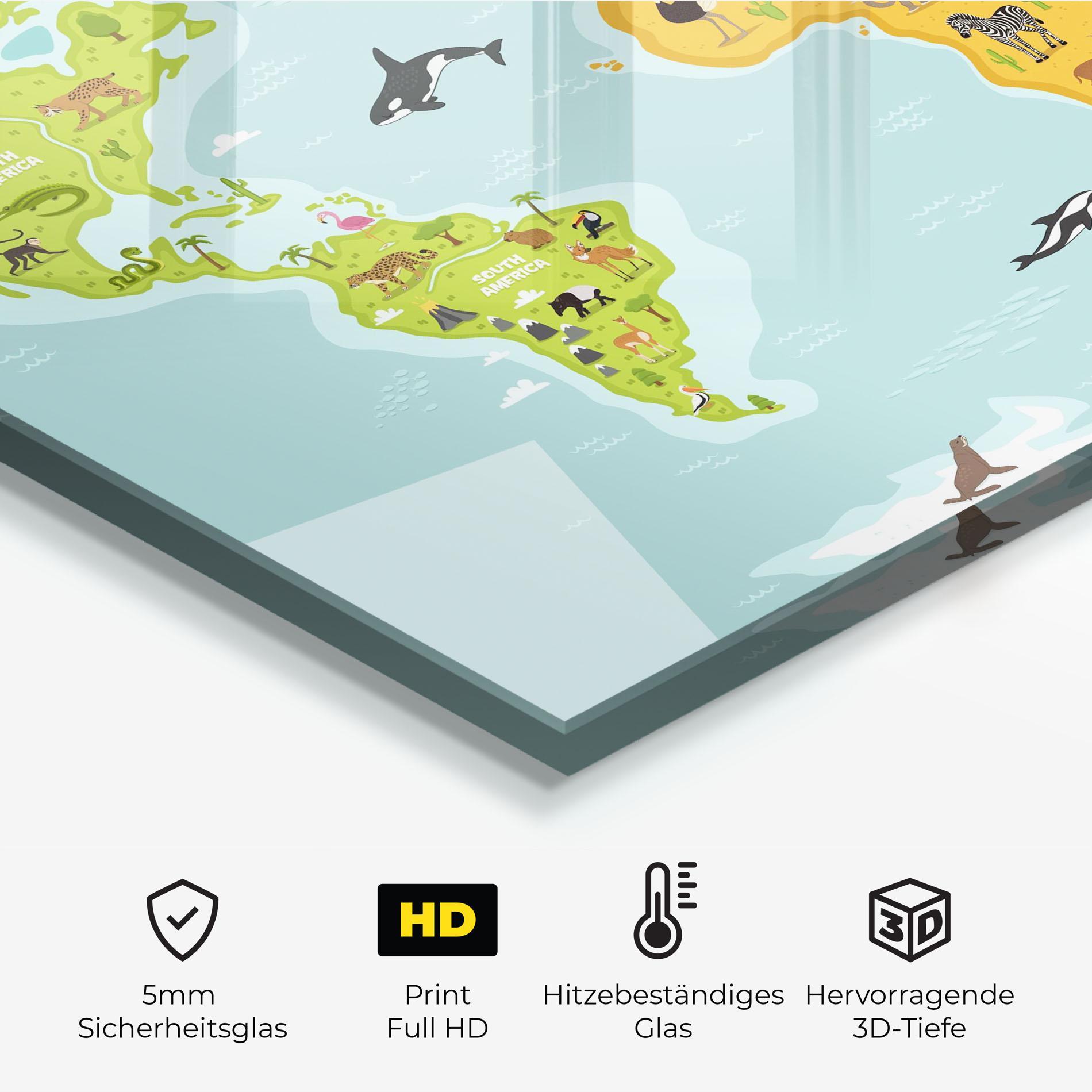 Küchenrückwand Glas Animals World Map mockup 2
