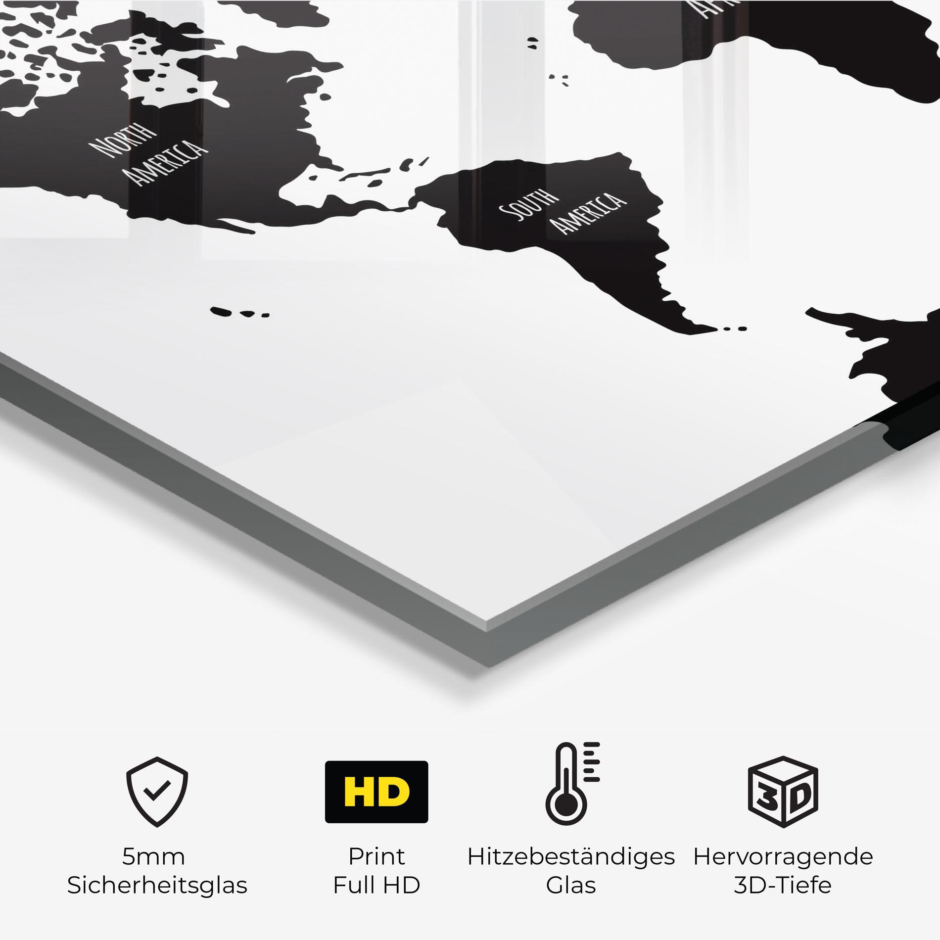 Küchenrückwand Glas Black Map World mockup 2