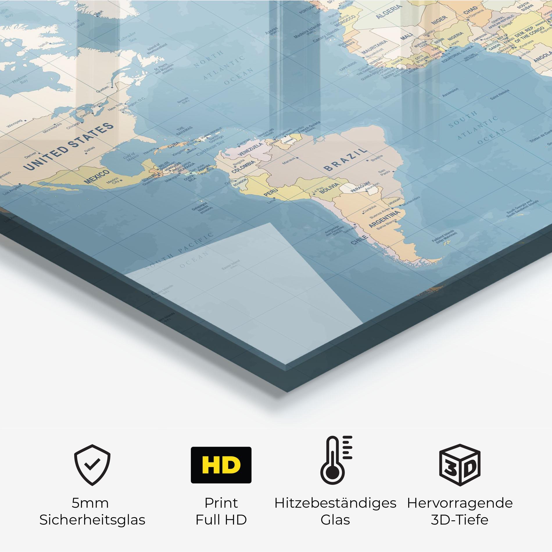 Küchenrückwand Glas Blue World Map mockup 2