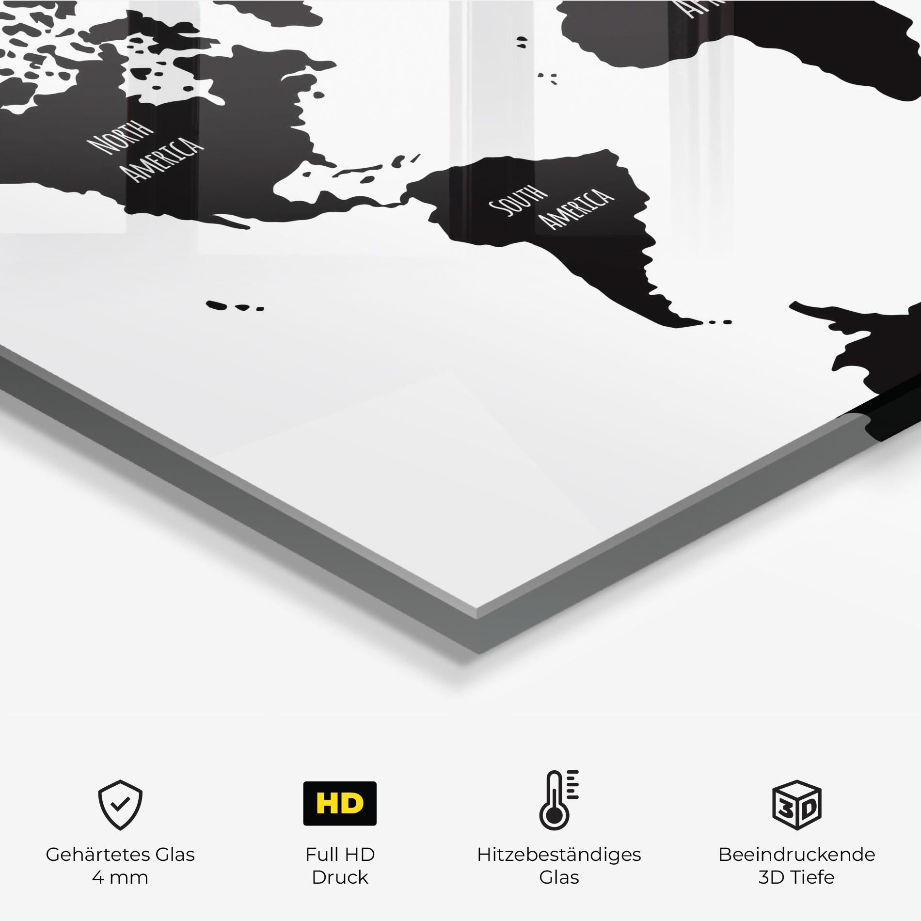 Küchenrückwand Glas Black Map World mockup 2