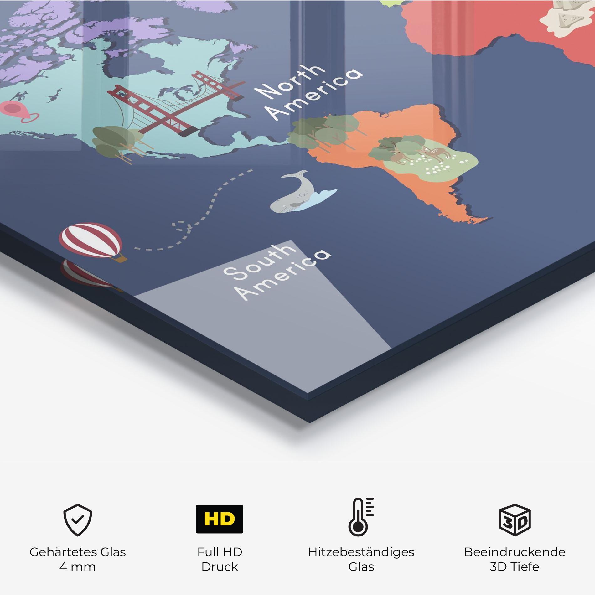 Küchenrückwand Glas Blue Map World mockup 2