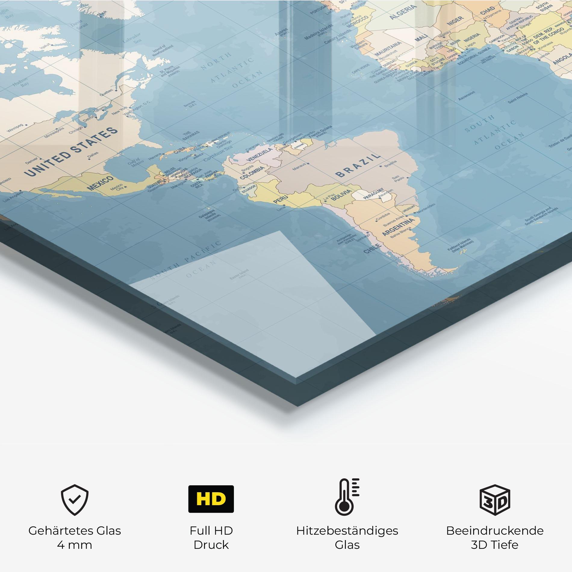 Küchenrückwand Glas Blue World Map mockup 2