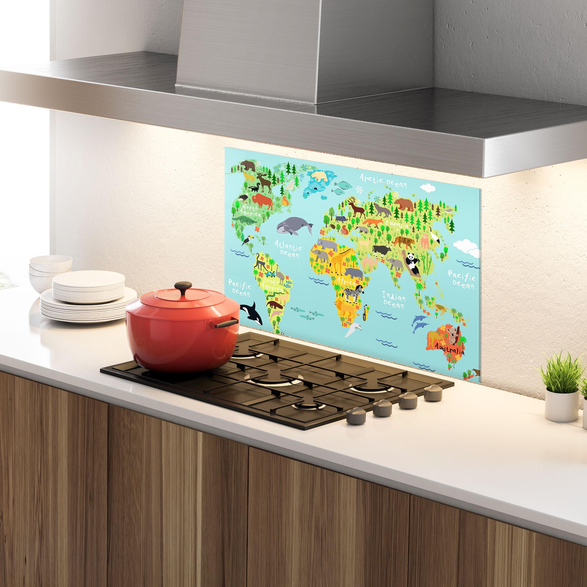 Küchenrückwand Glas Animal World Map mockup 4