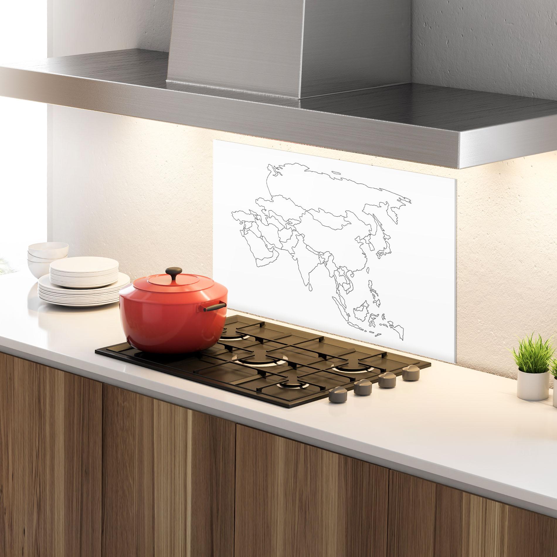 Küchenrückwand Glas Asia Map Line mockup 4
