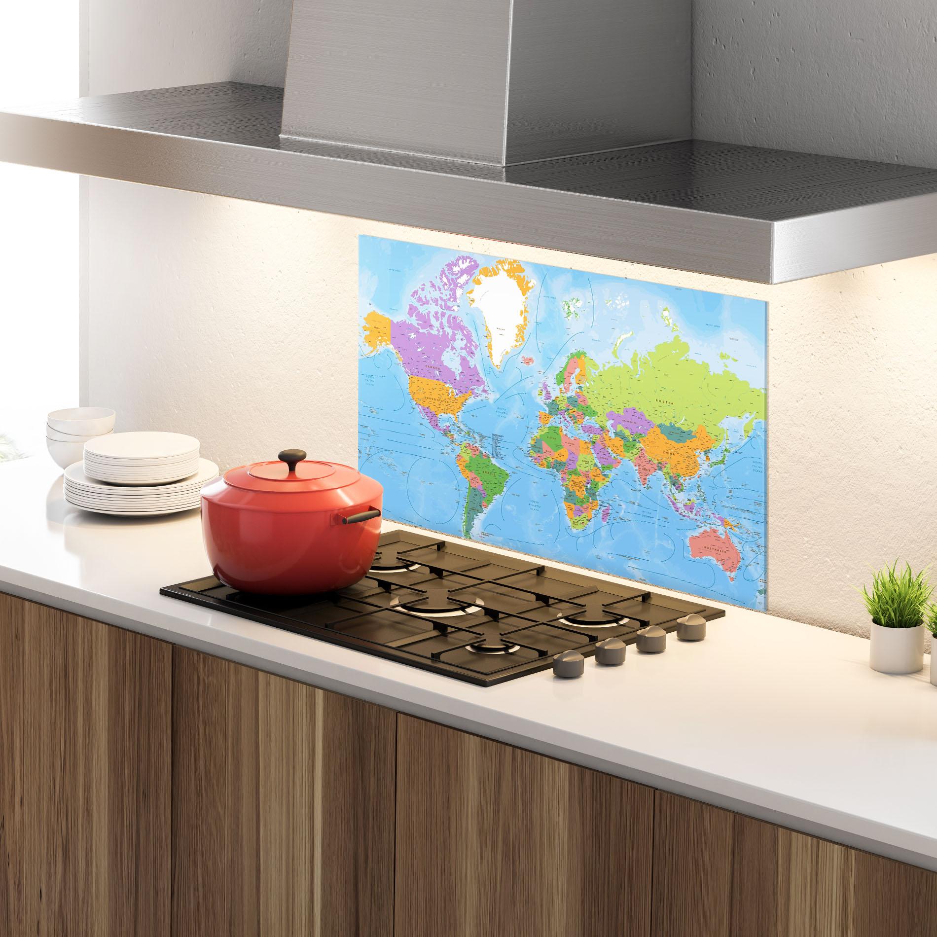 Küchenrückwand Glas Color World Map mockup 4