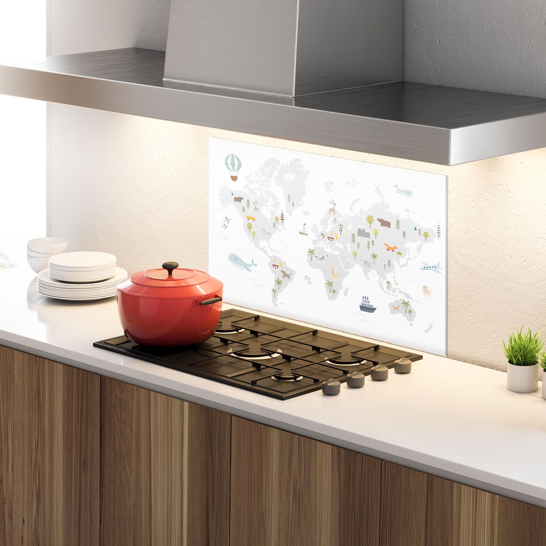Küchenrückwand Glas Pretty Grey Map mockup 4