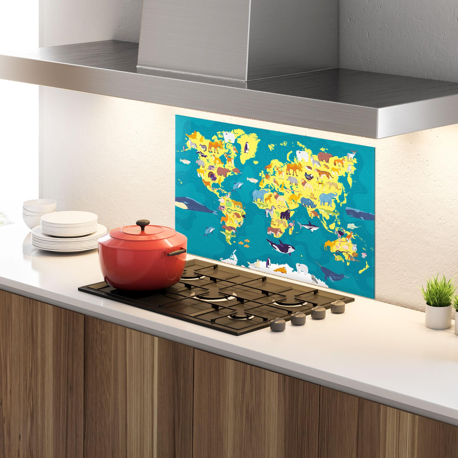 Küchenrückwand Glas Whale World Map mockup 4