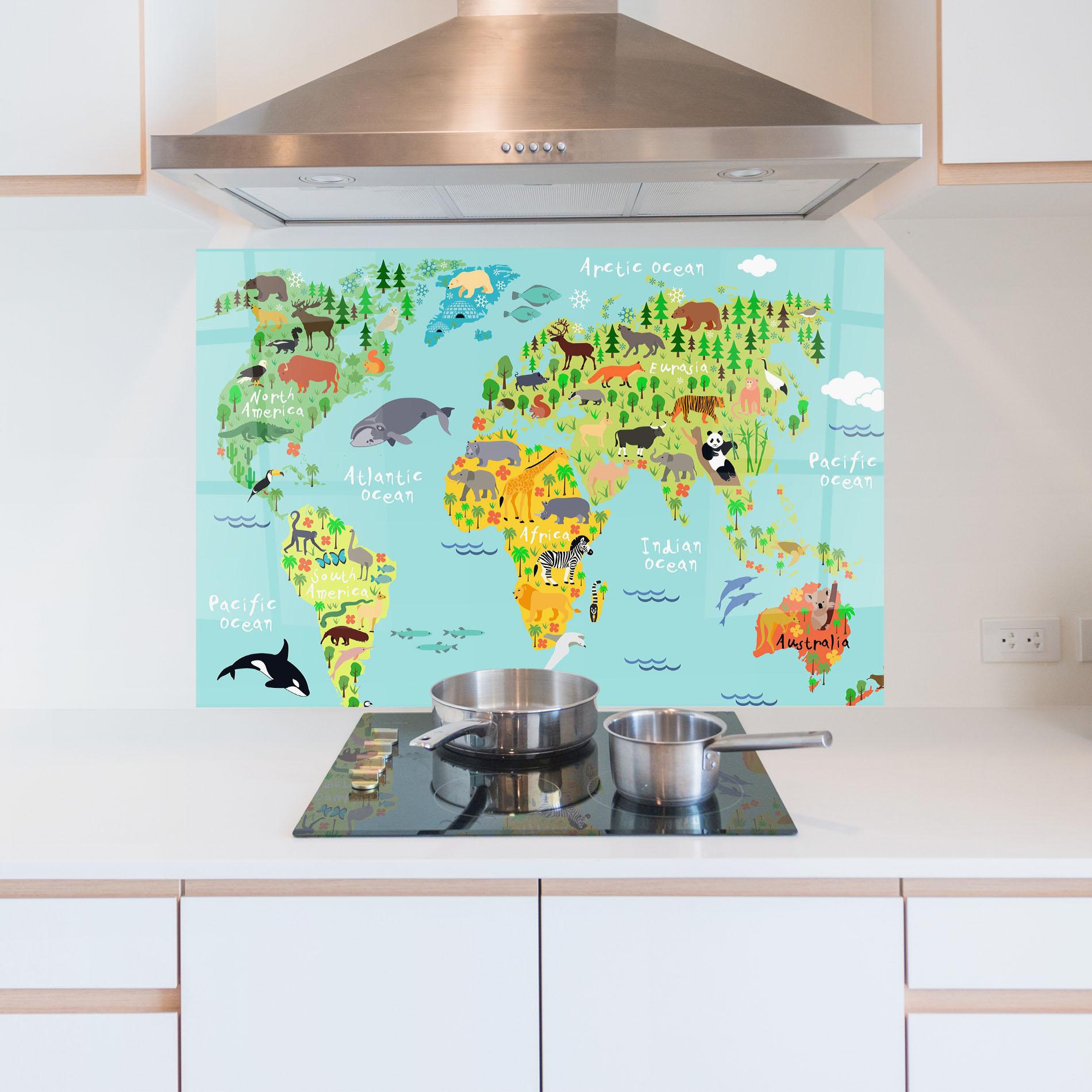 Küchenrückwand Glas Animal World Map mockup 5