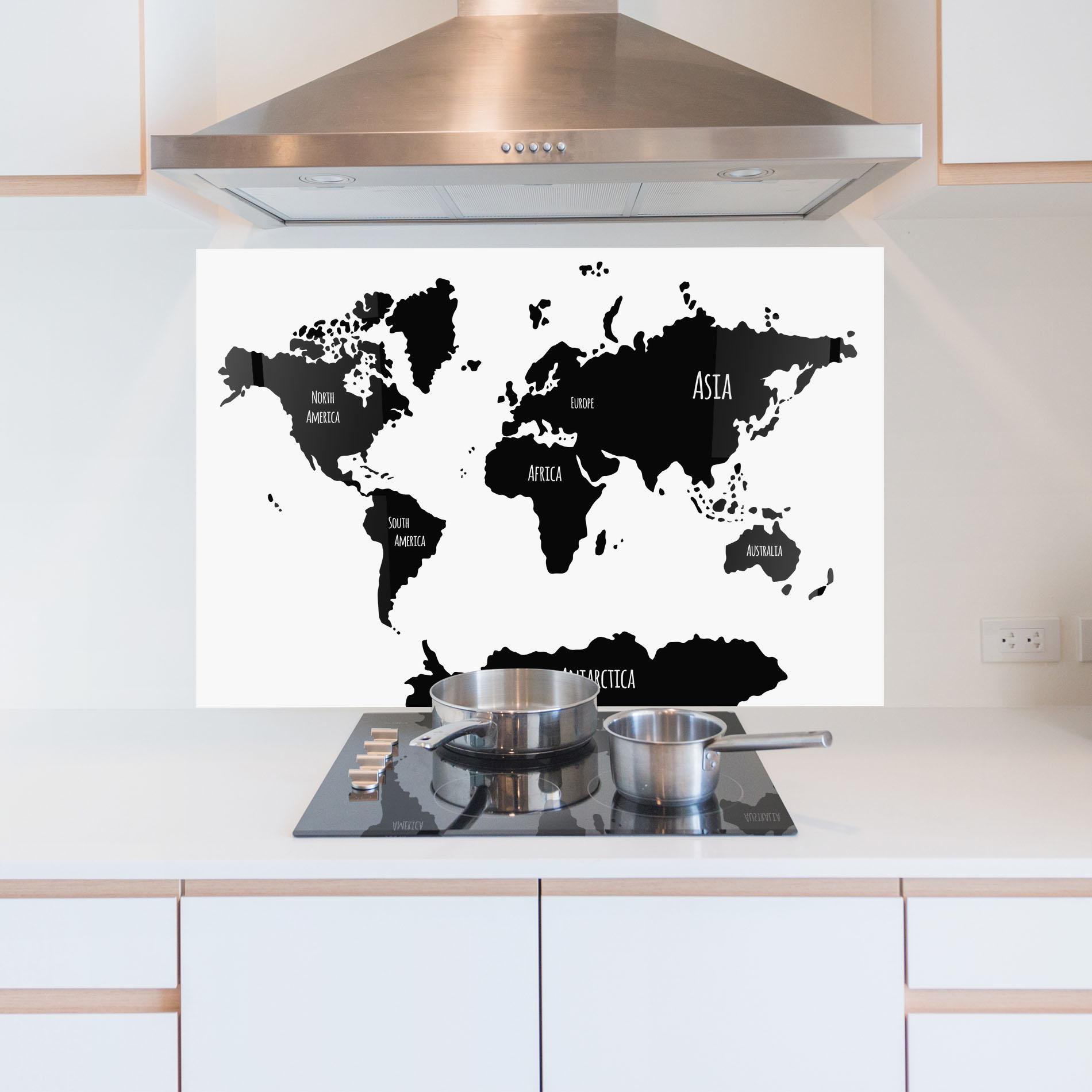 Küchenrückwand Glas Black Map World mockup 5