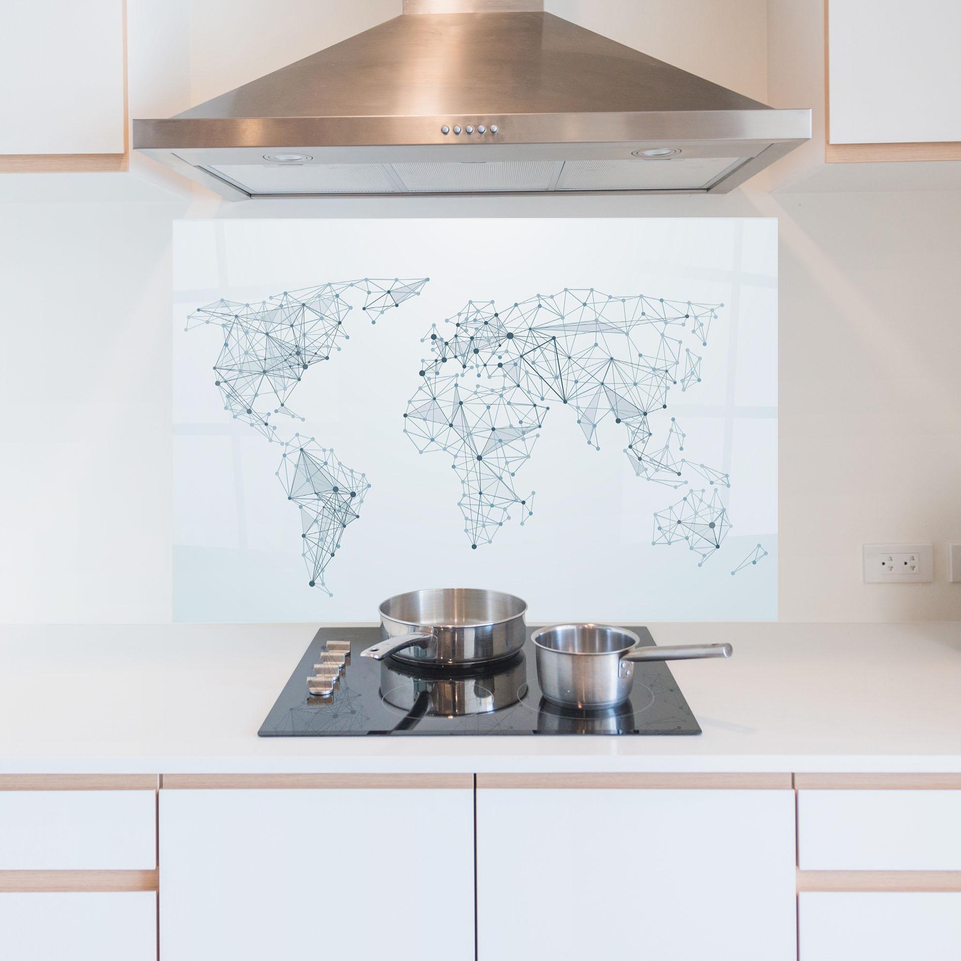 Küchenrückwand Glas Blue Line Map mockup 5