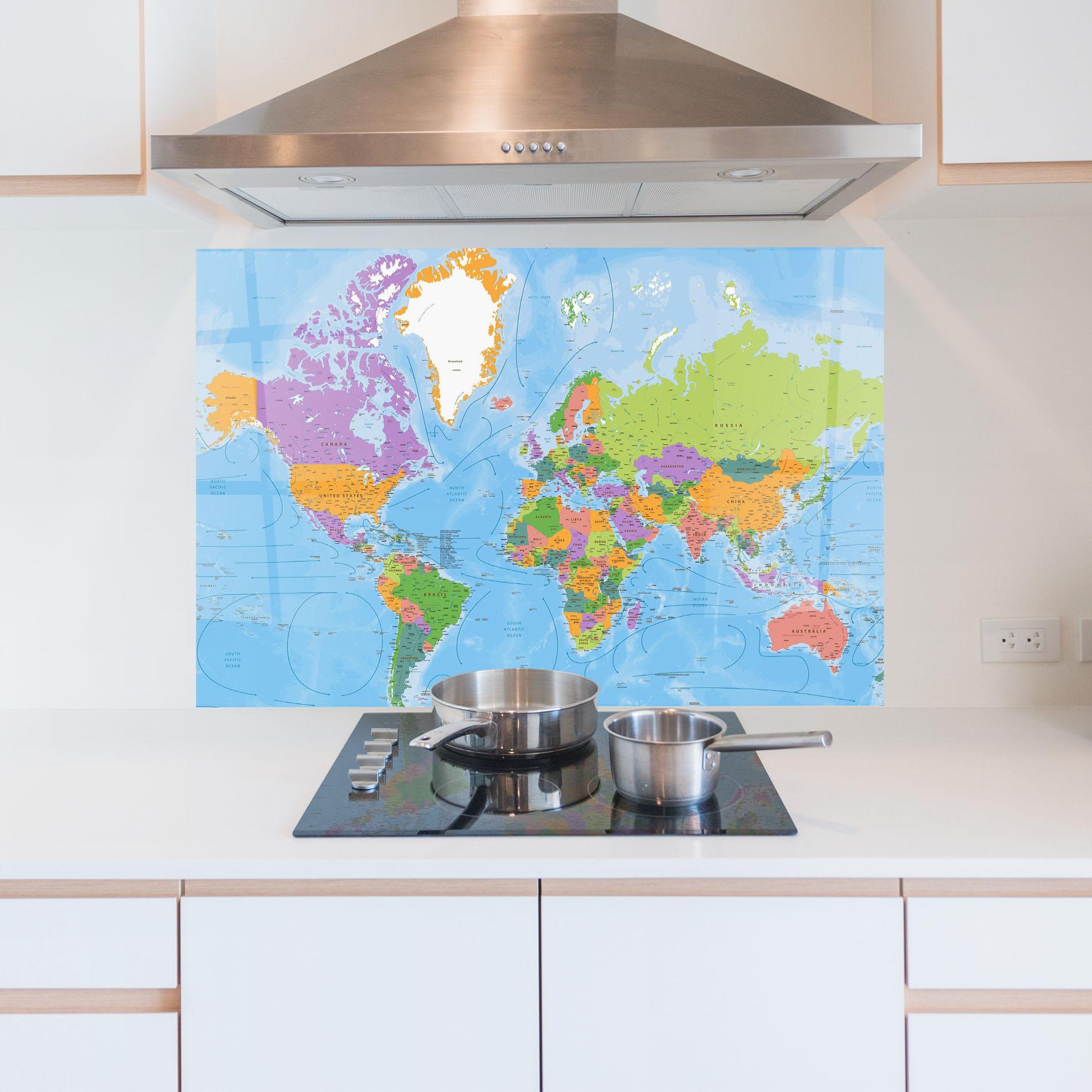 Küchenrückwand Glas Color World Map mockup 5