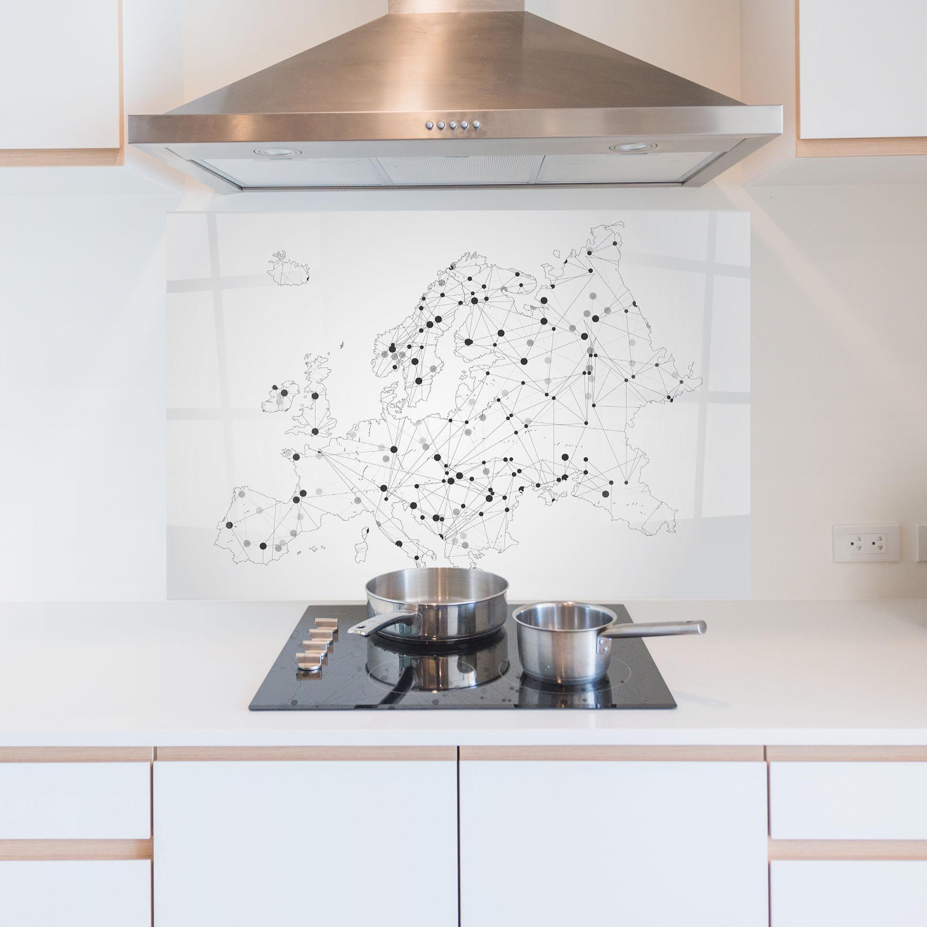 Küchenrückwand Glas Europe Line Map mockup 5