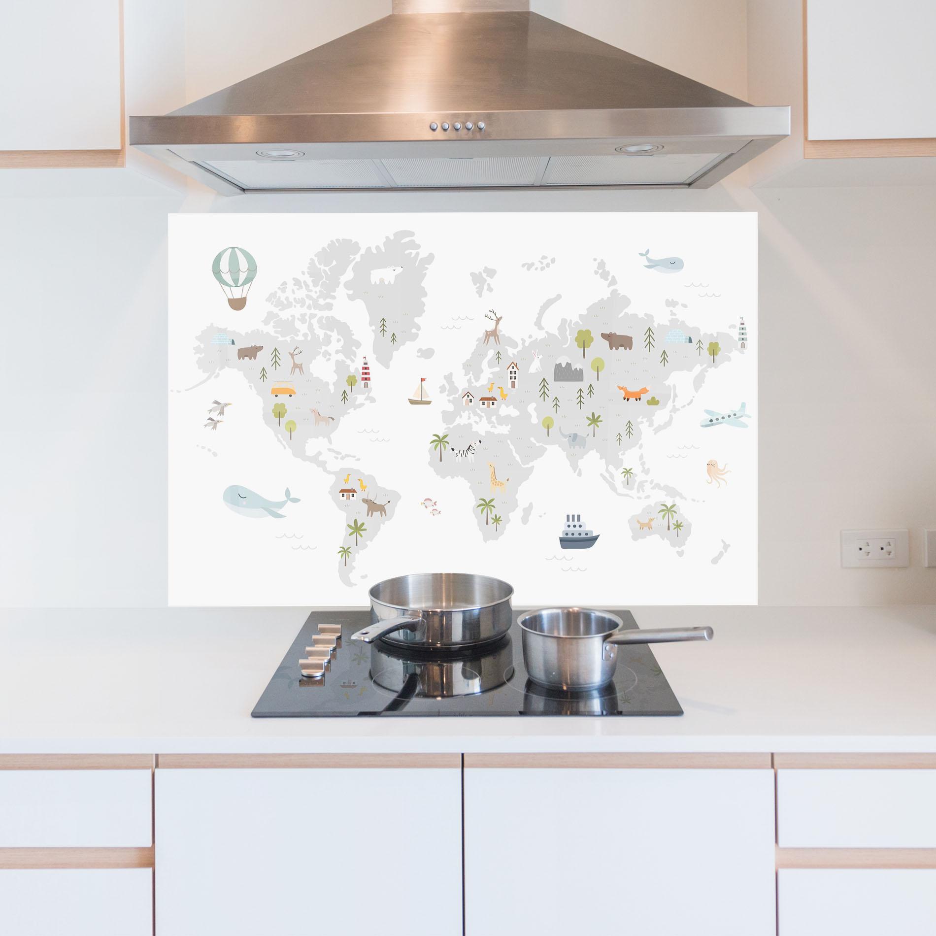 Küchenrückwand Glas Pretty Grey Map mockup 5