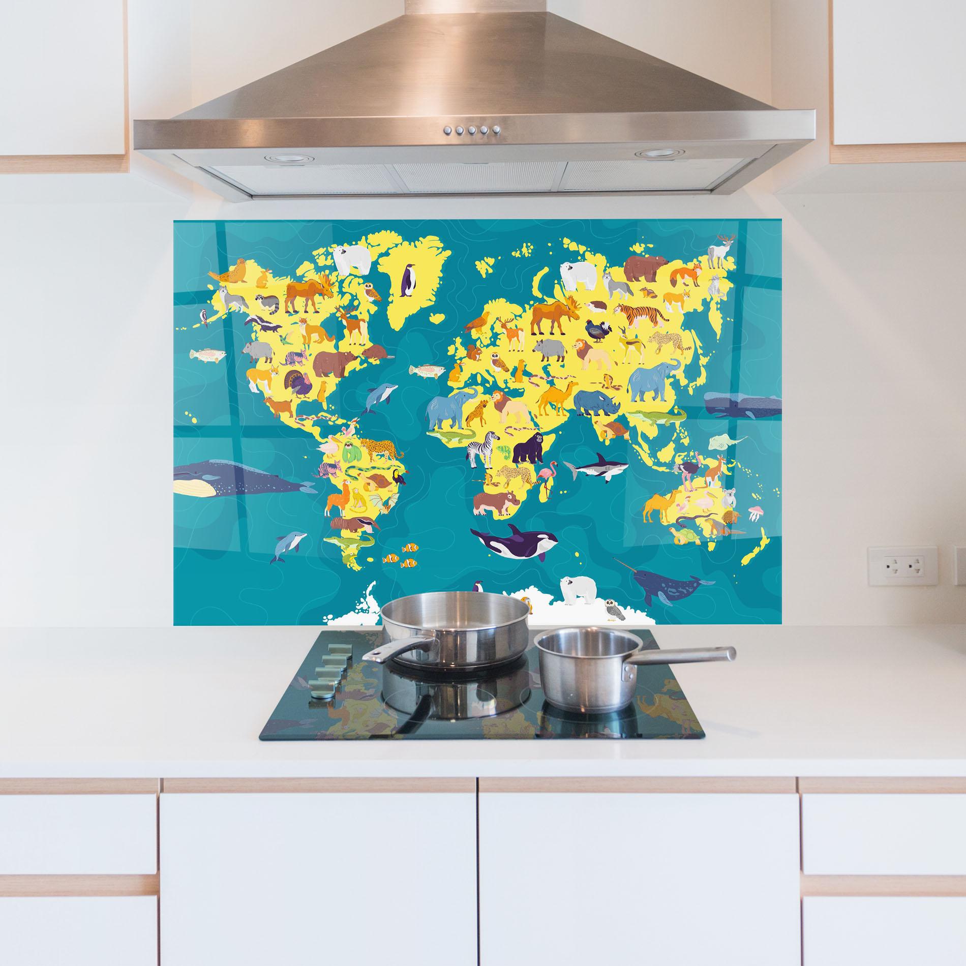 Küchenrückwand Glas Whale World Map mockup 5