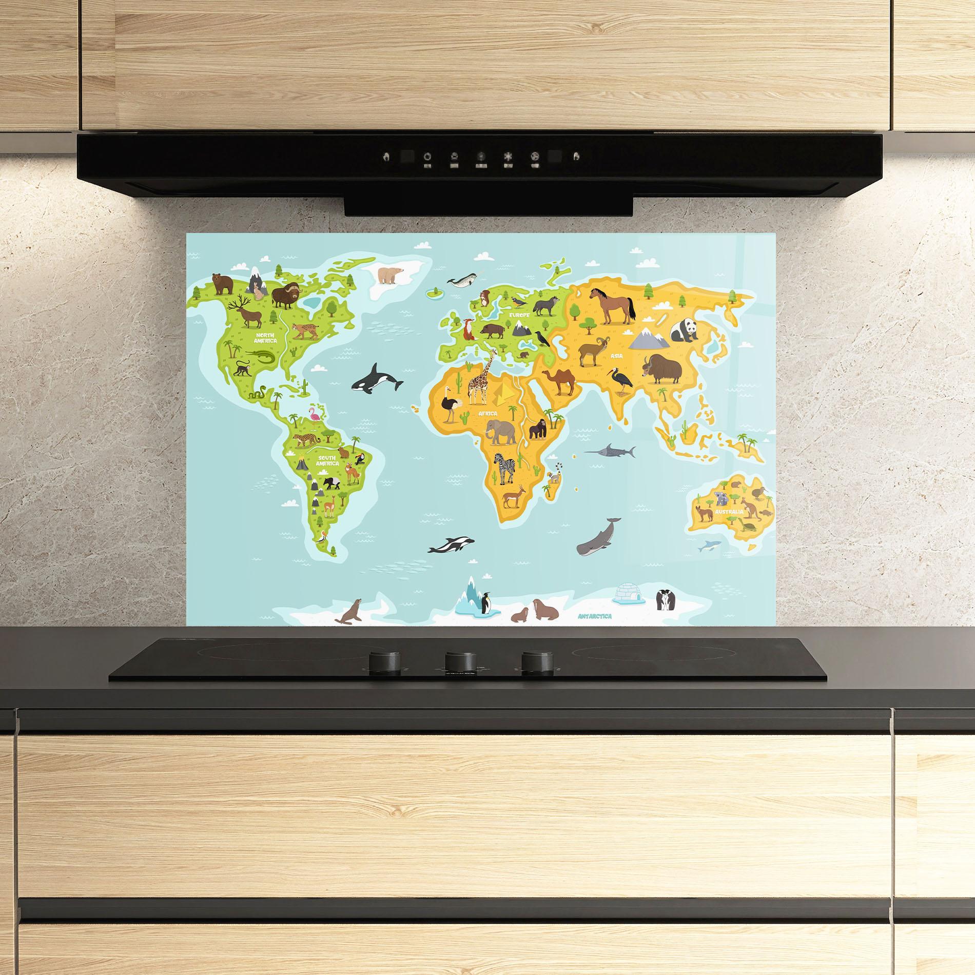 Küchenrückwand Glas Animals World Map mockup 3