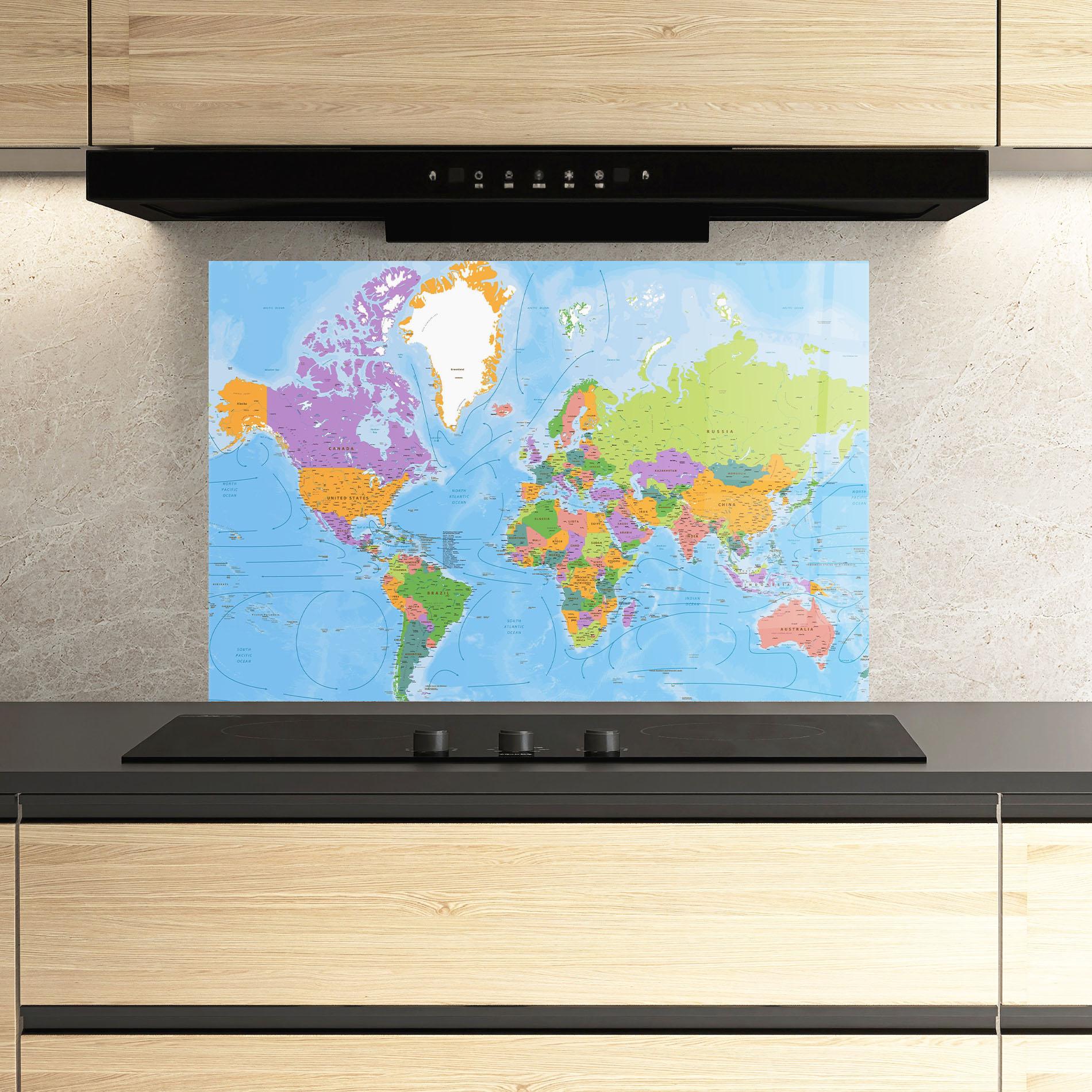 Küchenrückwand Glas Color World Map mockup 3