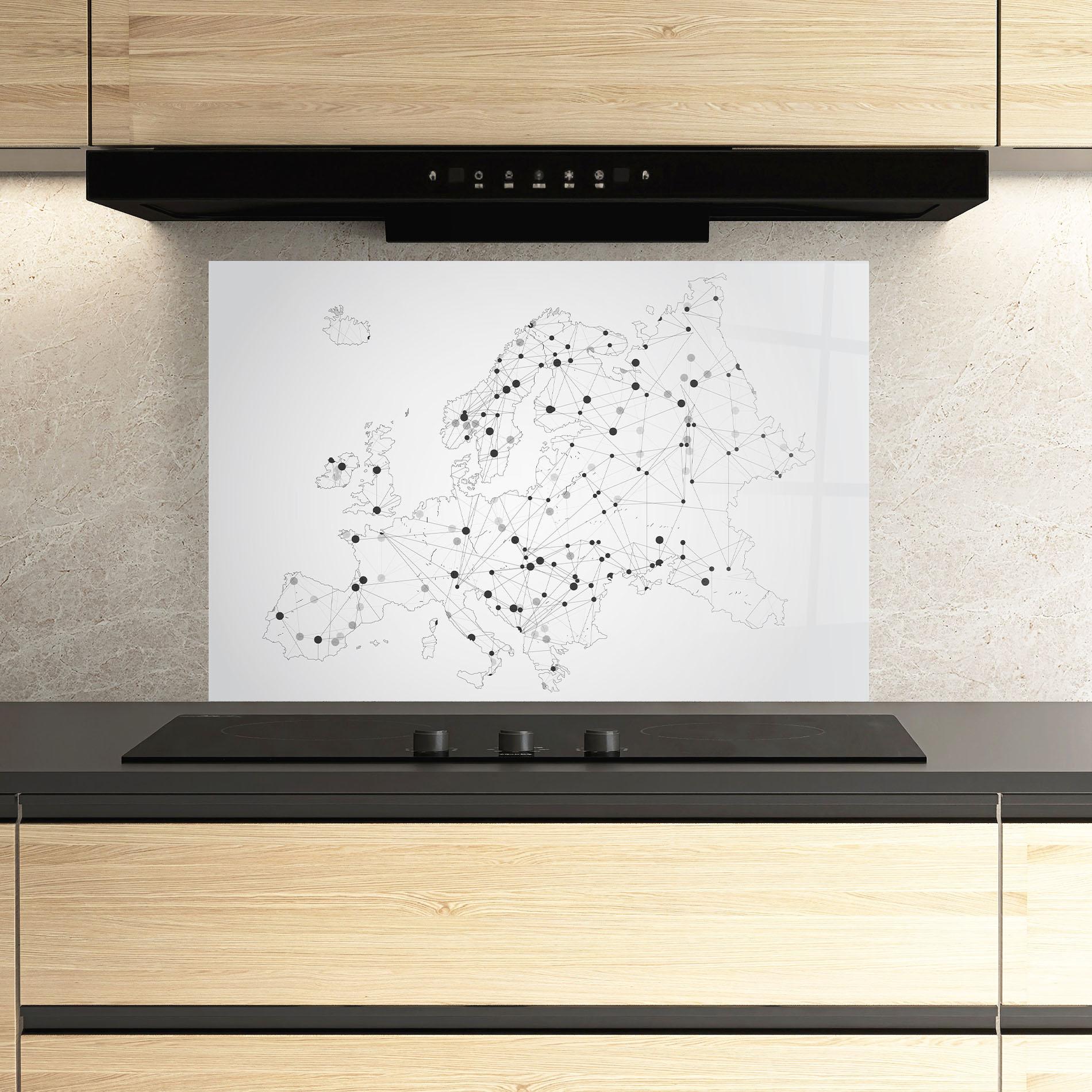 Küchenrückwand Glas Europe Line Map mockup 3