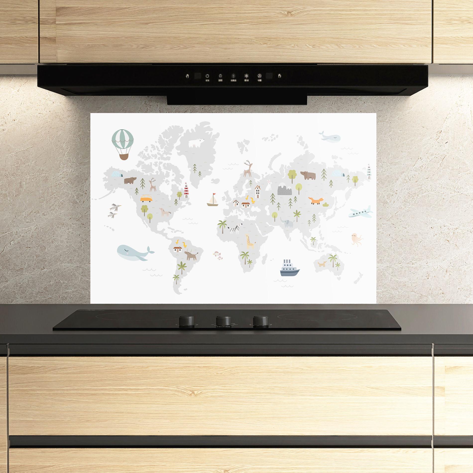 Küchenrückwand Glas Pretty Grey Map mockup 3