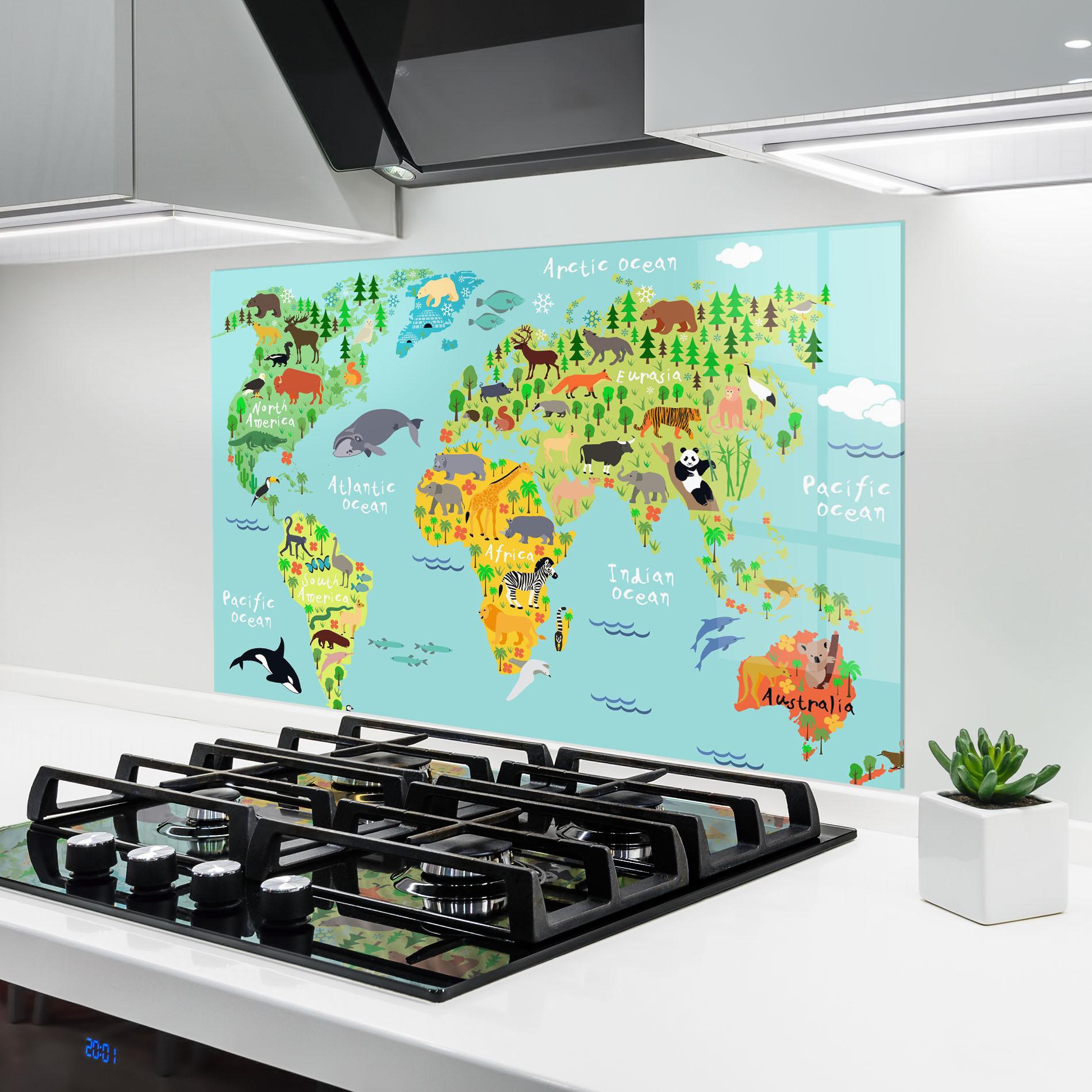 Küchenrückwand Glas Animal World Map mockup 6