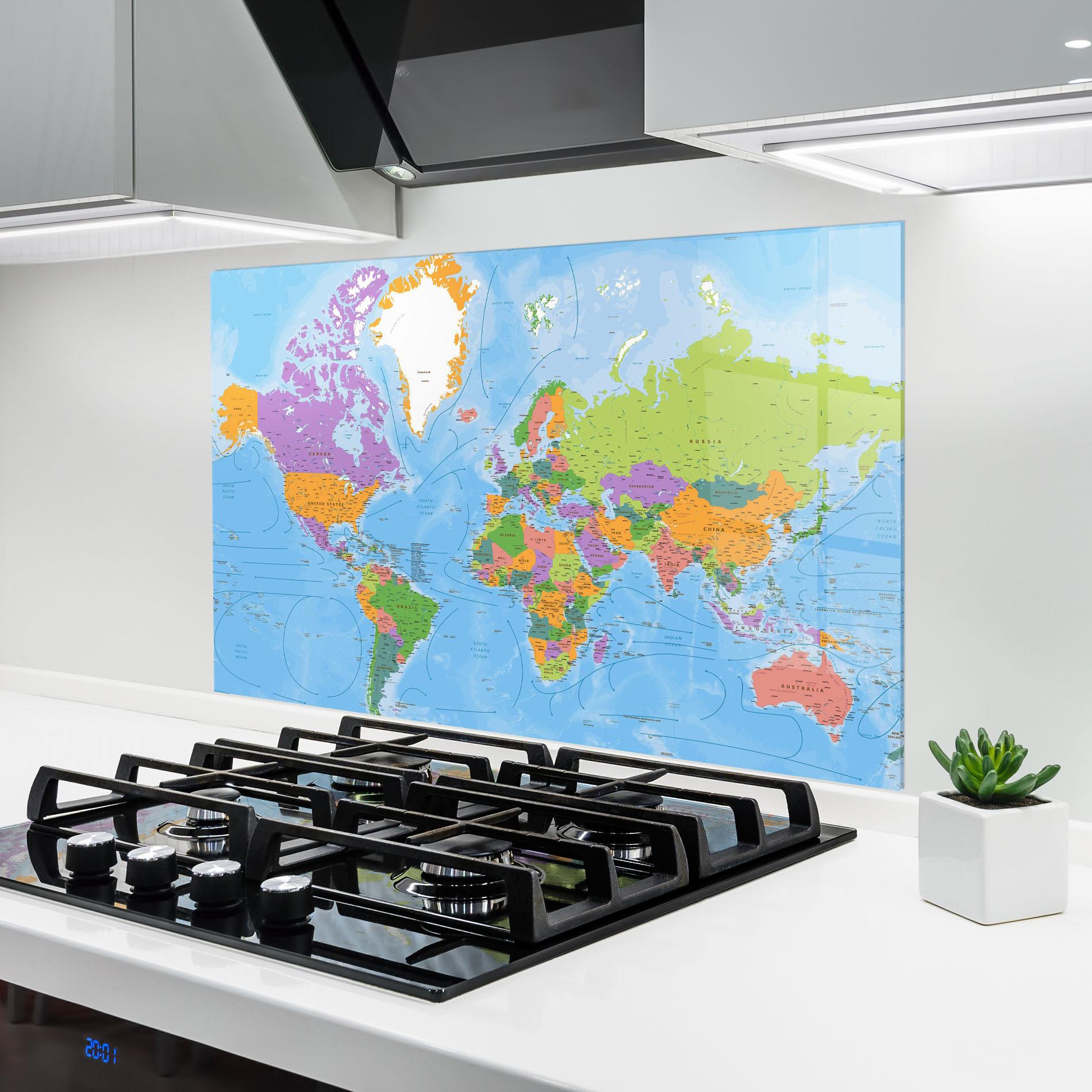 Küchenrückwand Glas Color World Map mockup 6