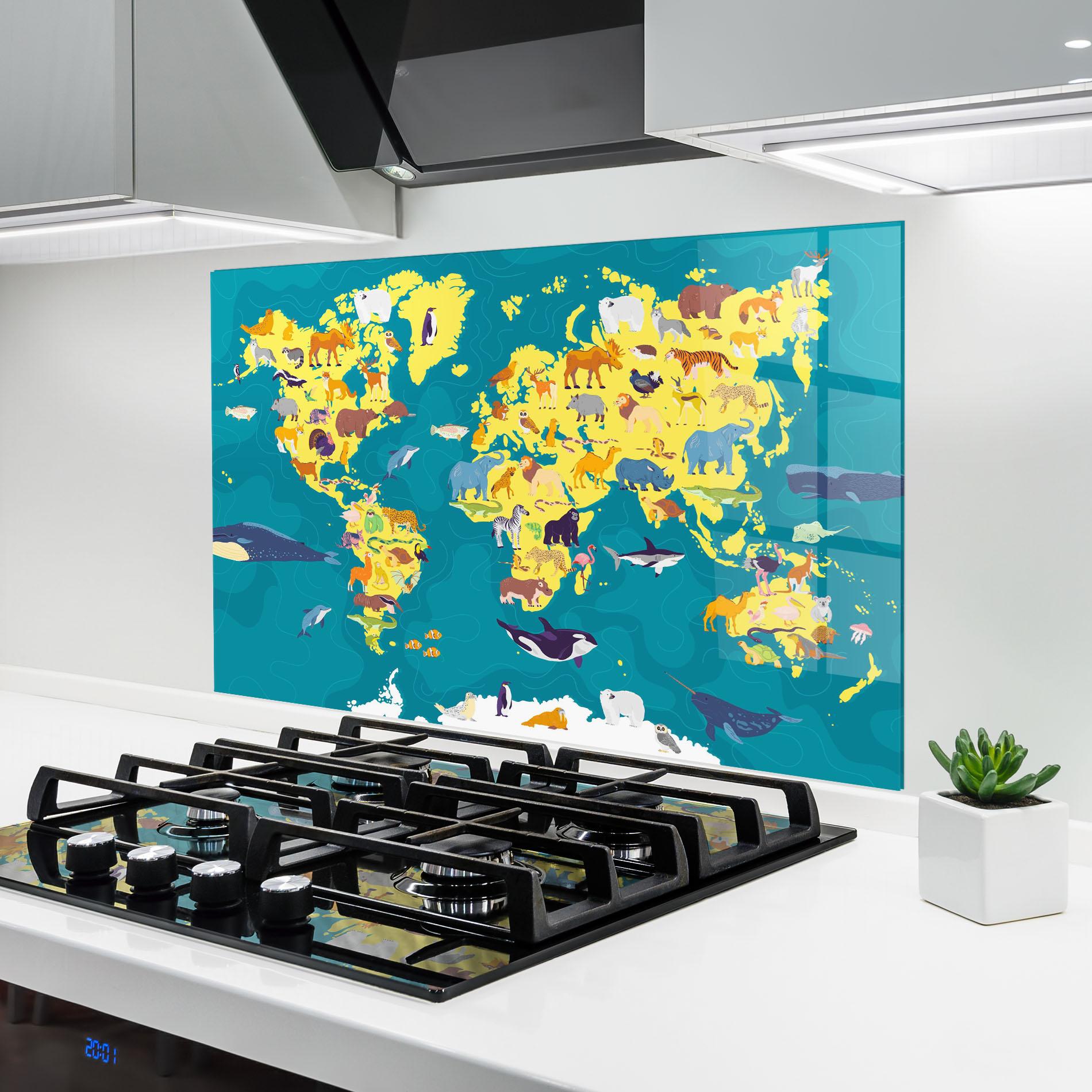Küchenrückwand Glas Whale World Map mockup 6