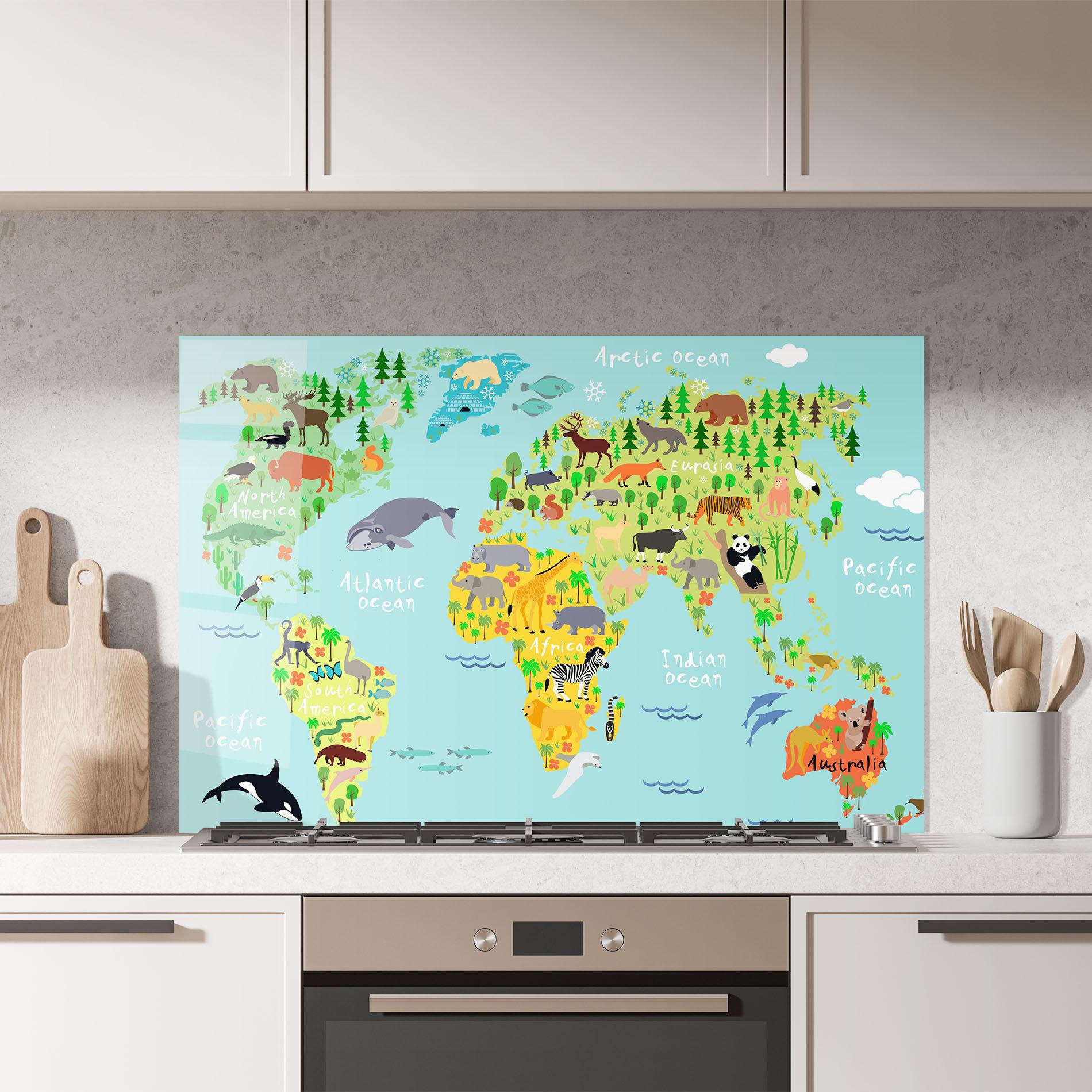 Küchenrückwand Glas Animal World Map mockup 7