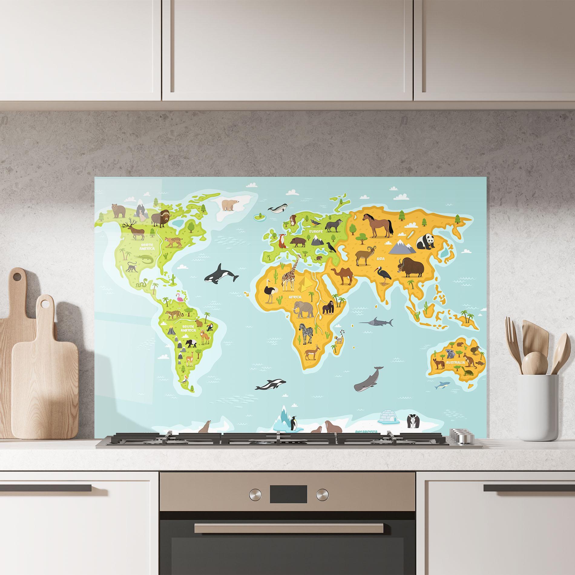 Küchenrückwand Glas Animals World Map mockup 7