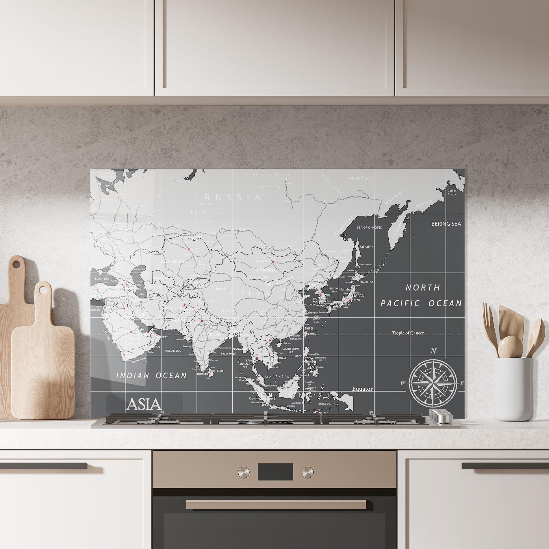 Küchenrückwand Glas Asia Minimal Map mockup 7